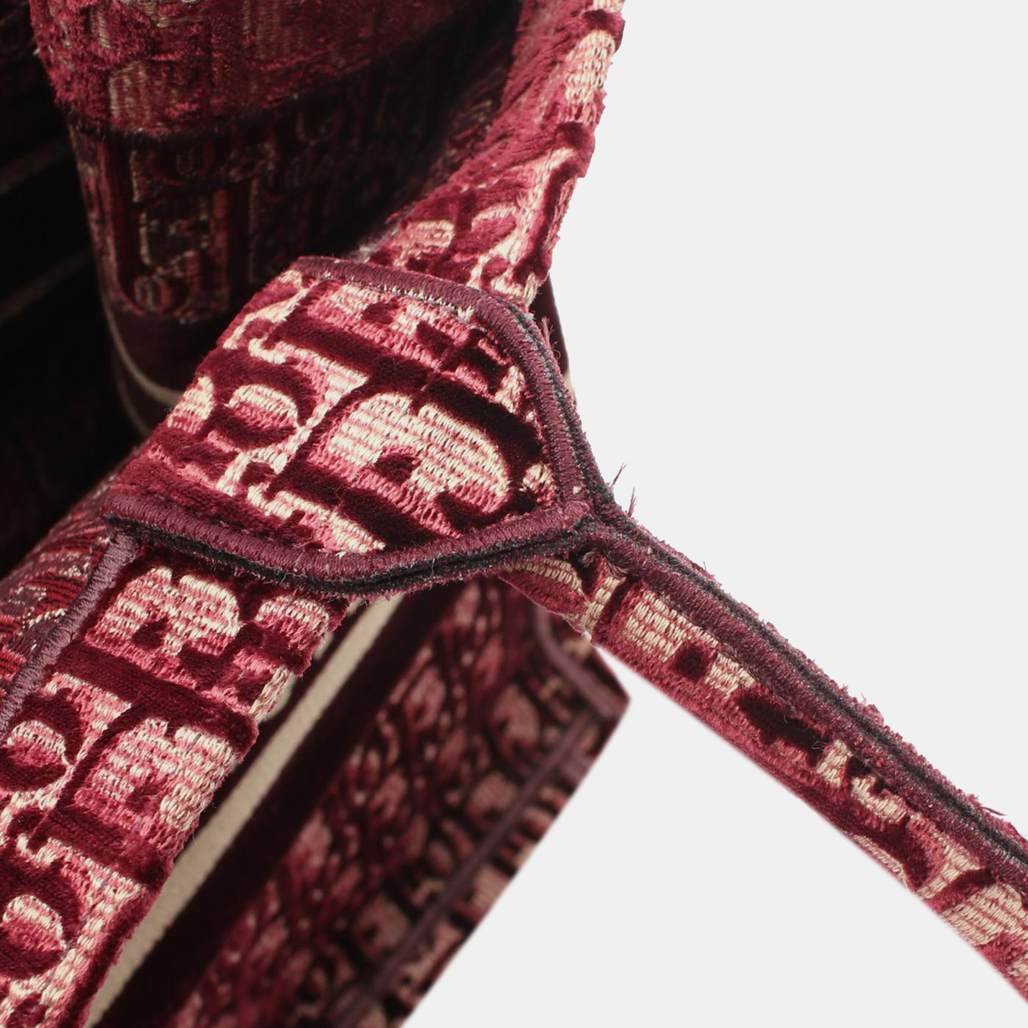 Dior Red Medium Oblique Embroidered Velvet Book Tote 