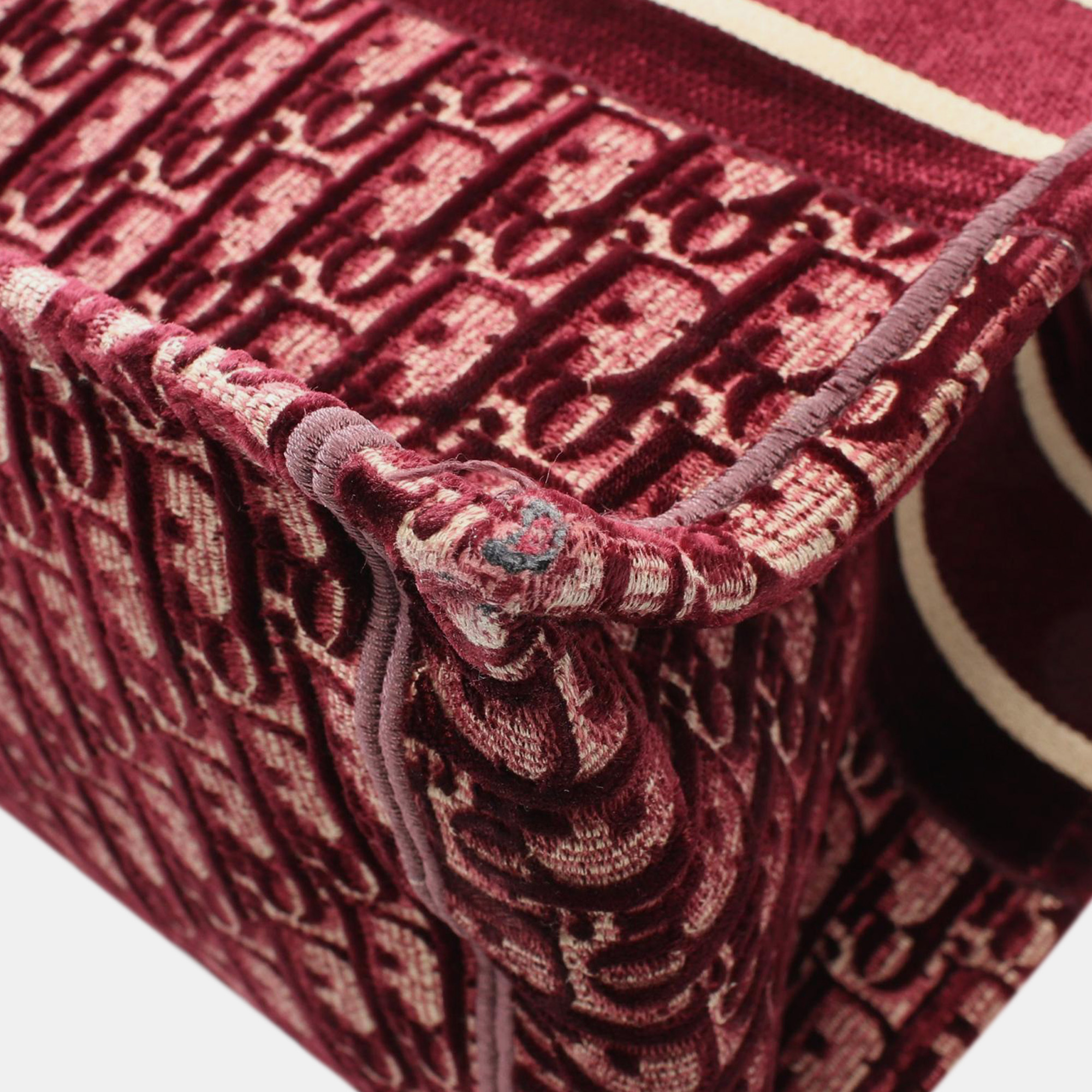 Dior Red Medium Oblique Embroidered Velvet Book Tote 