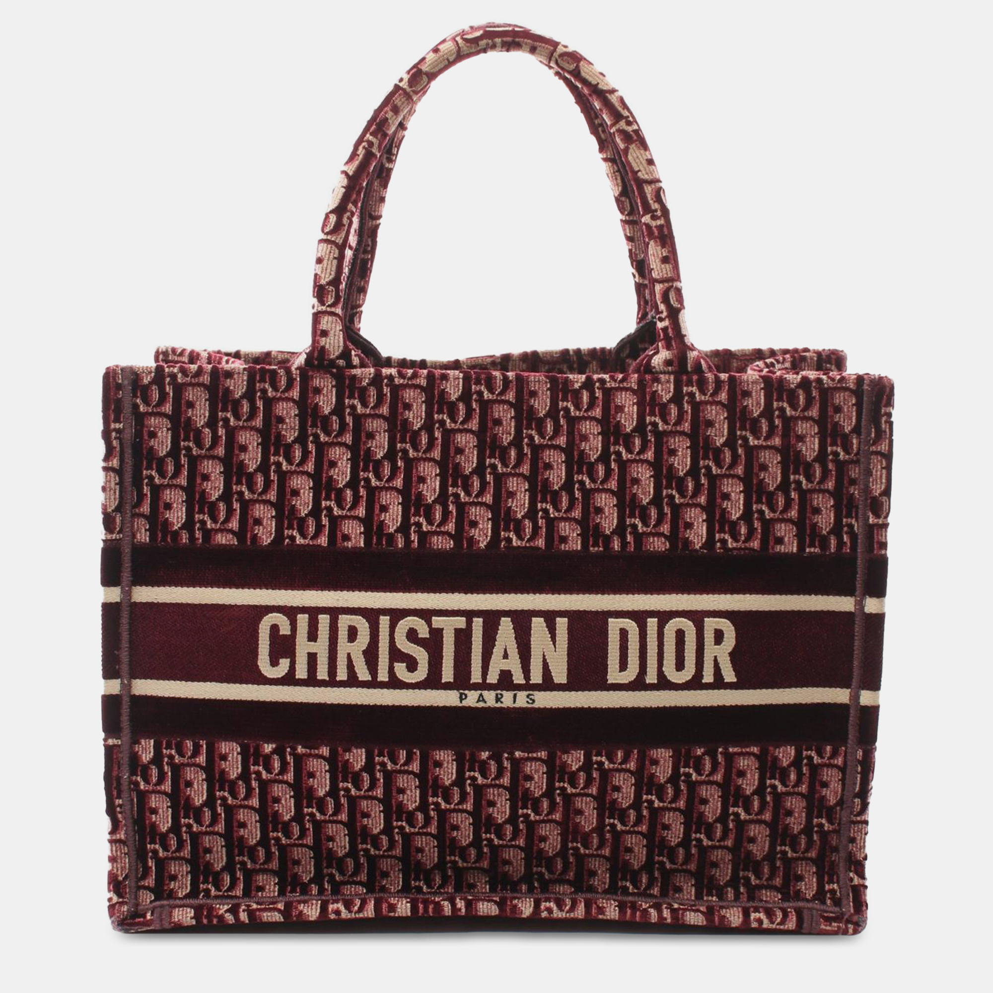 

Dior Red Medium Oblique Embroidered Velvet Book Tote