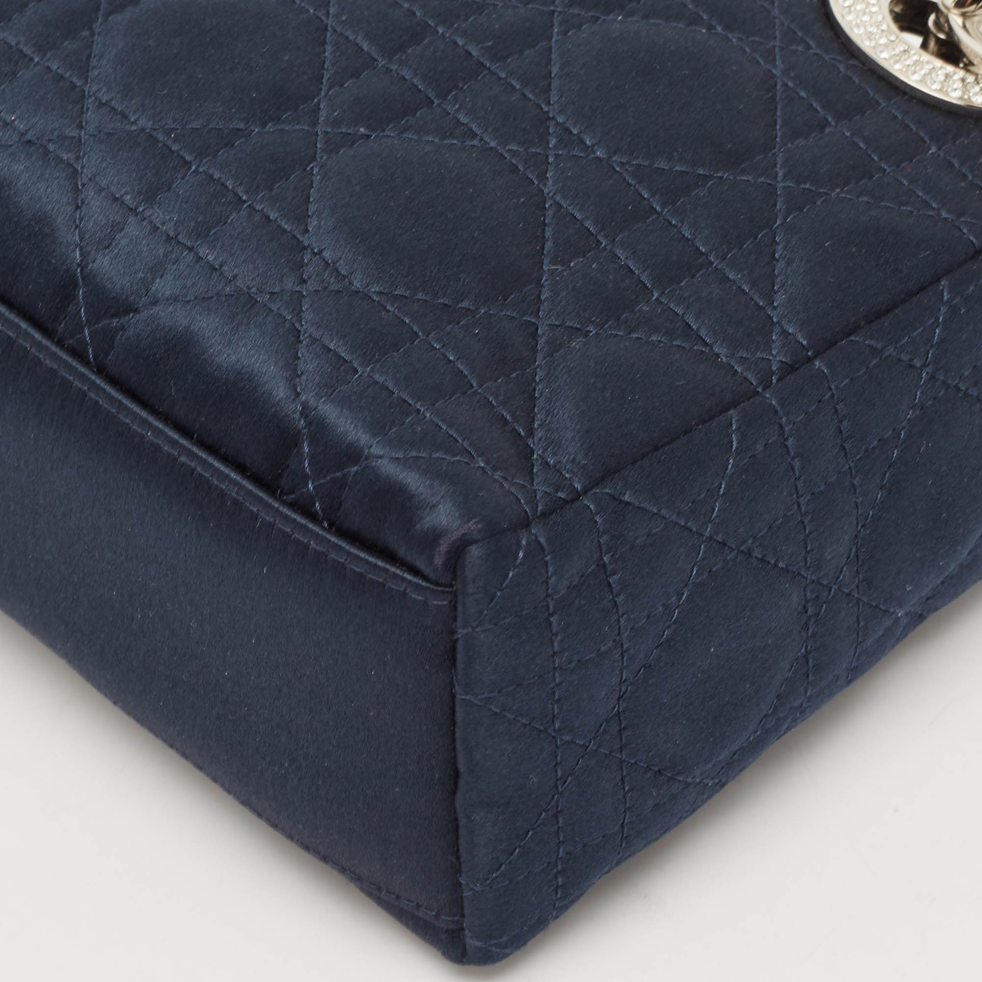 Dior Navy Blue Cannage Satin Mini Crystal Embellished Lady Dior Tote 