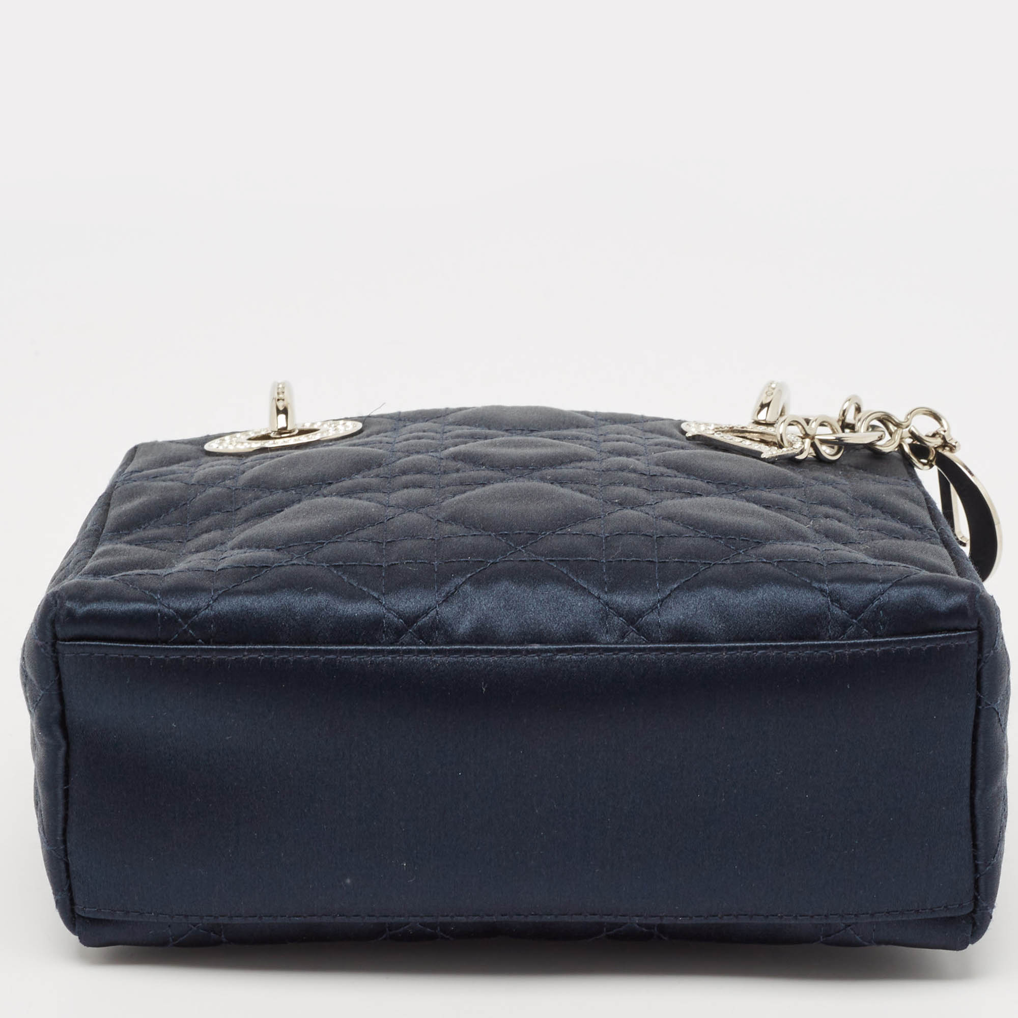 Dior Navy Blue Cannage Satin Mini Crystal Embellished Lady Dior Tote 