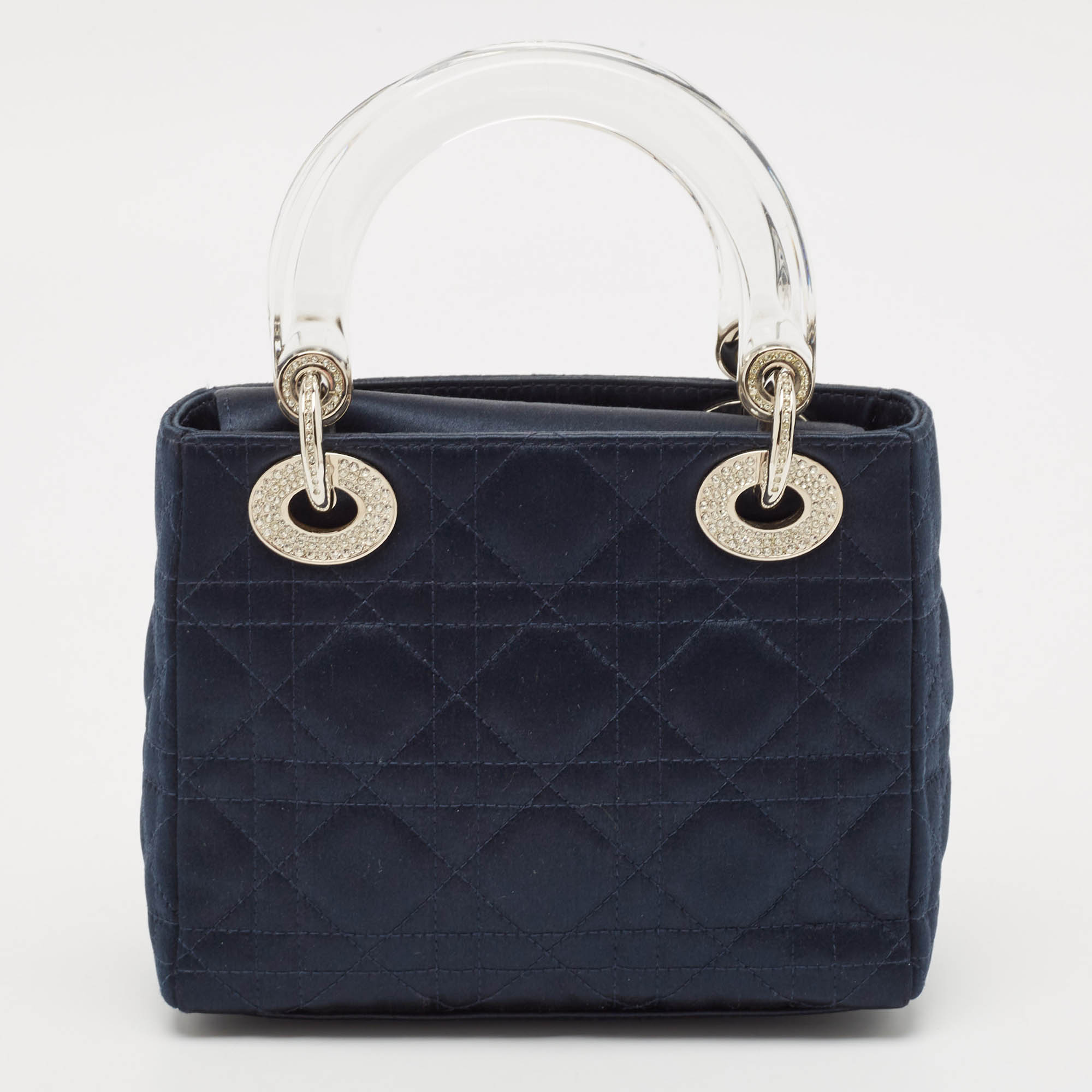 Dior Navy Blue Cannage Satin Mini Crystal Embellished Lady Dior Tote 