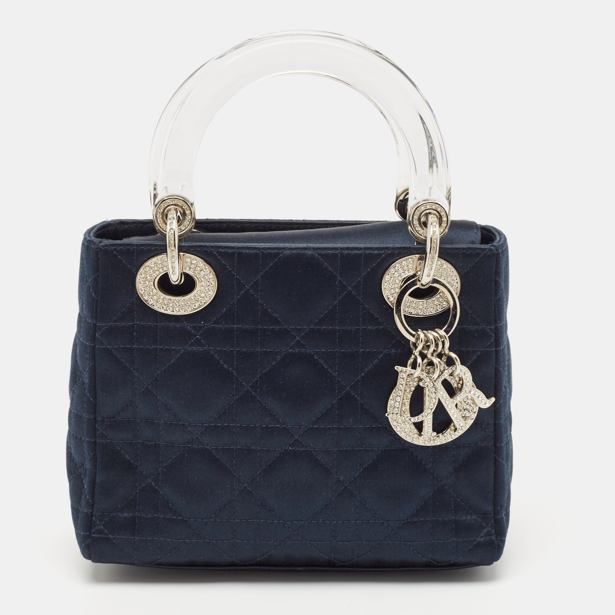 

Dior Navy Blue Cannage Satin Mini Crystal Embellished Lady Dior Tote