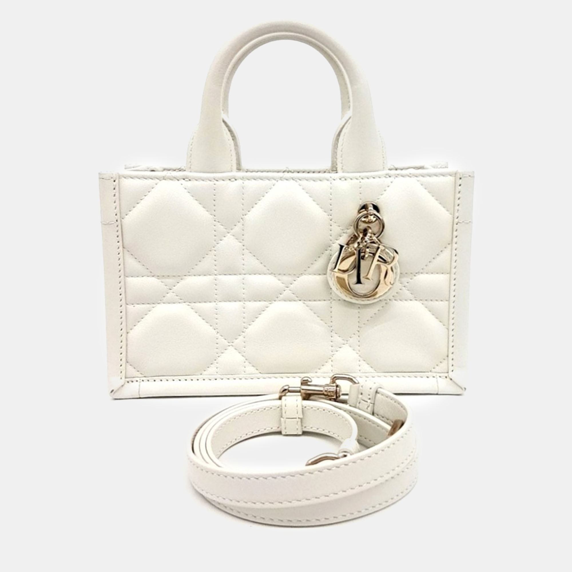 

Dior White Leather Book Tote Mini Strap Bag