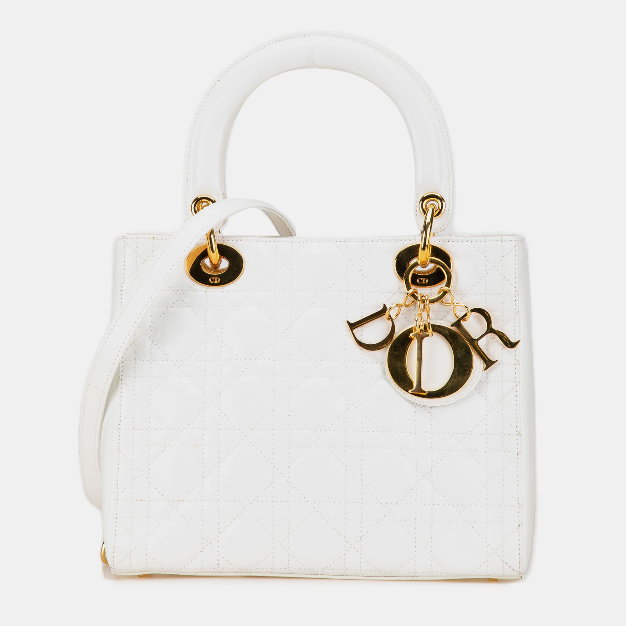 

Dior White Medium Patent Cannage Lady Dior