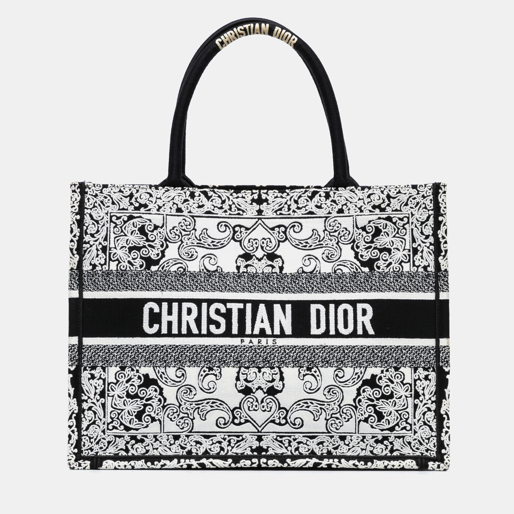 

Dior Black White Medium Embroidered Book Tote