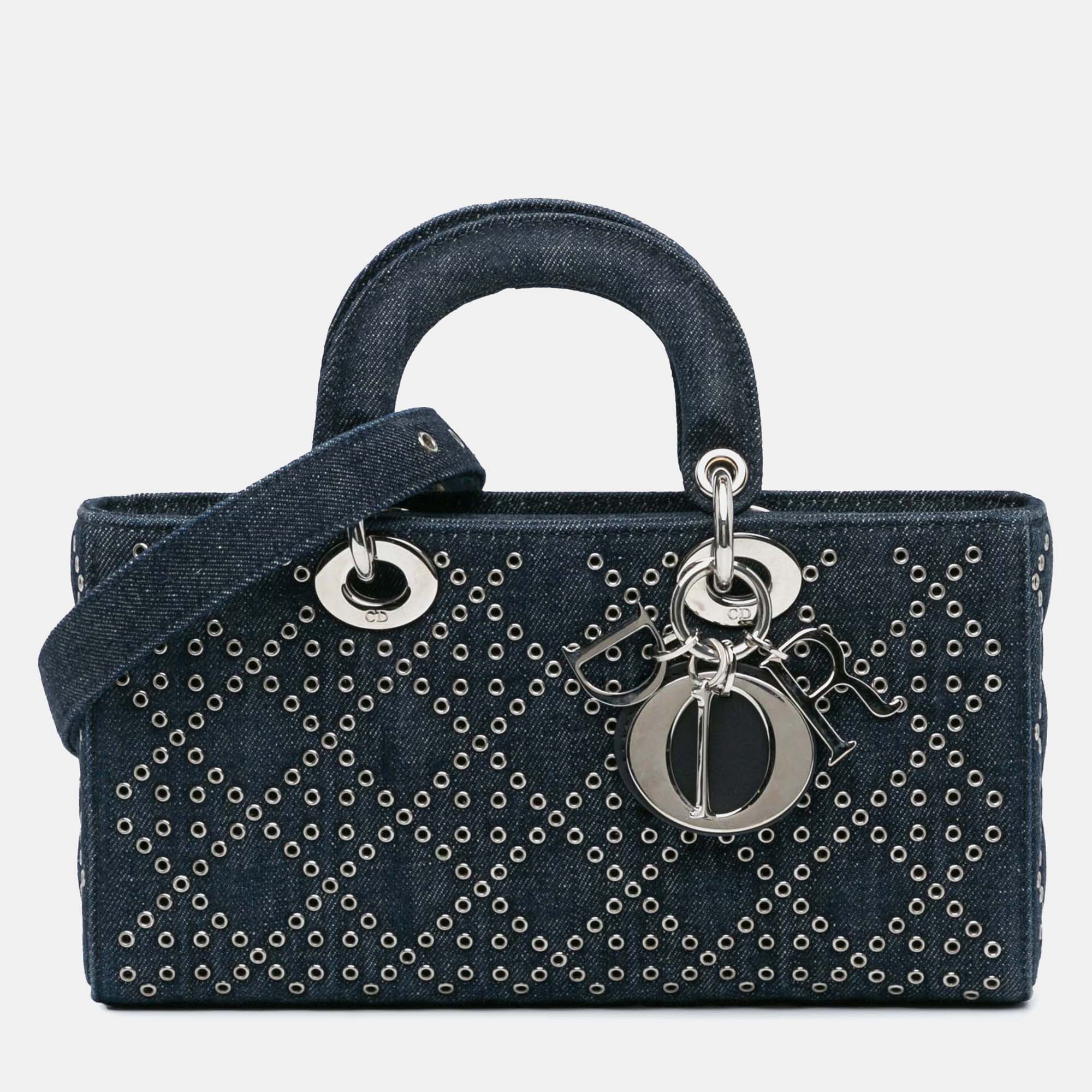 

Dior Navy Blue Medium Denim Cannage Eyelet Lady D Joy