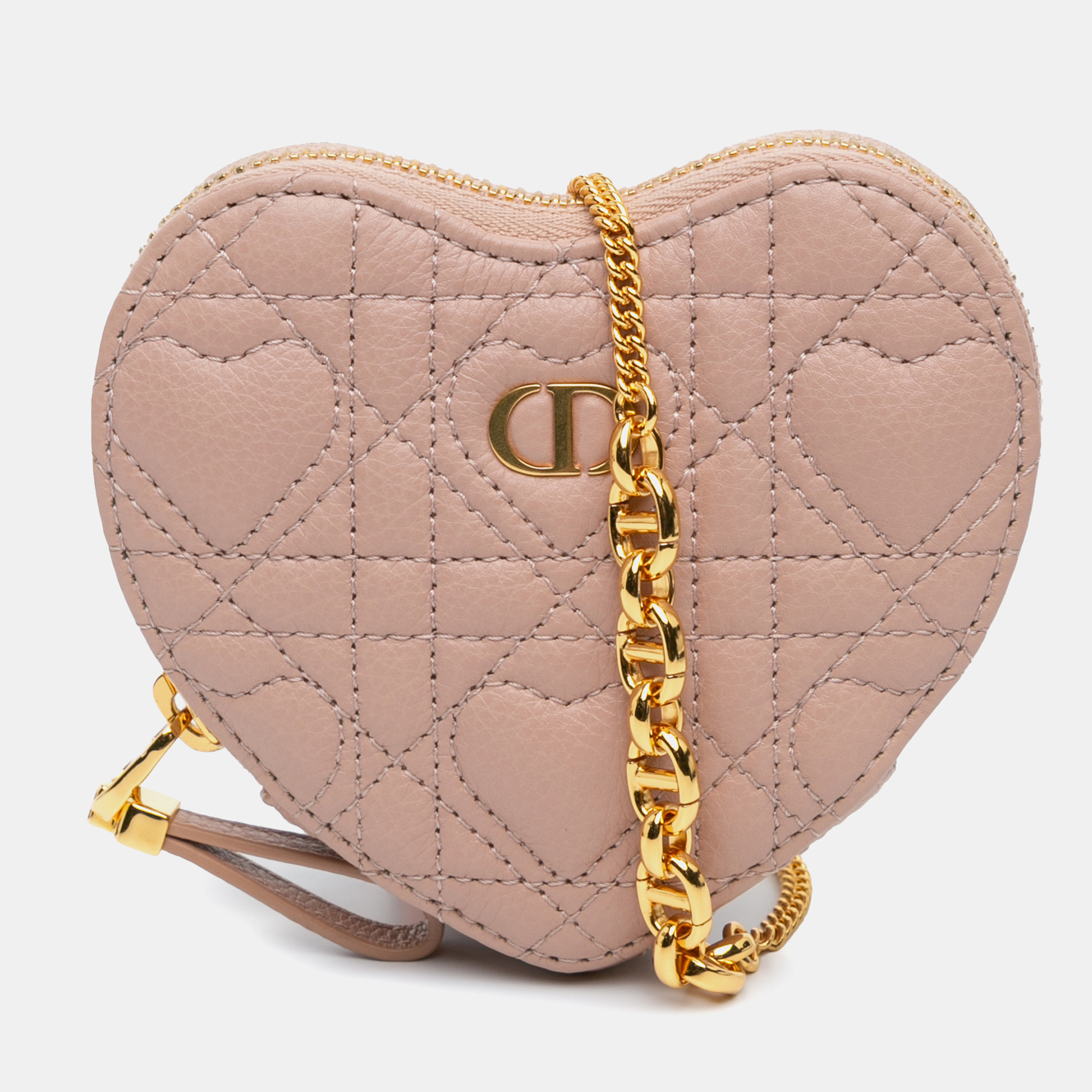 

Dior Pink Calfskin Cannage Dioramour Caro Heart Pouch With Chain