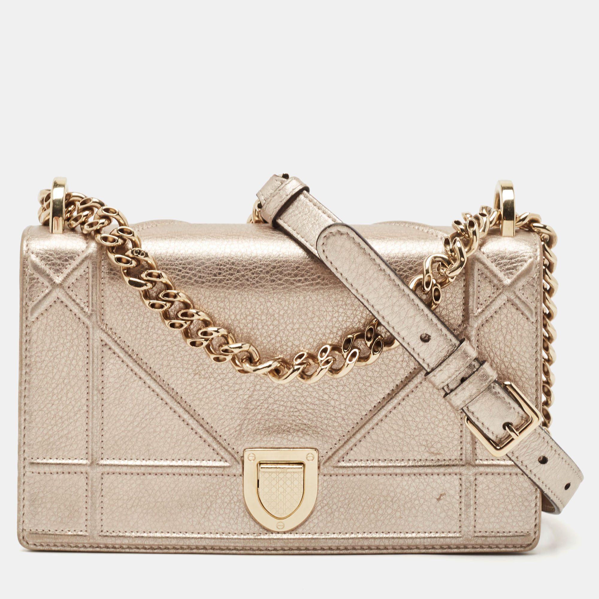 

Dior Metallic Beige Leather  Diorama Shoulder Bag