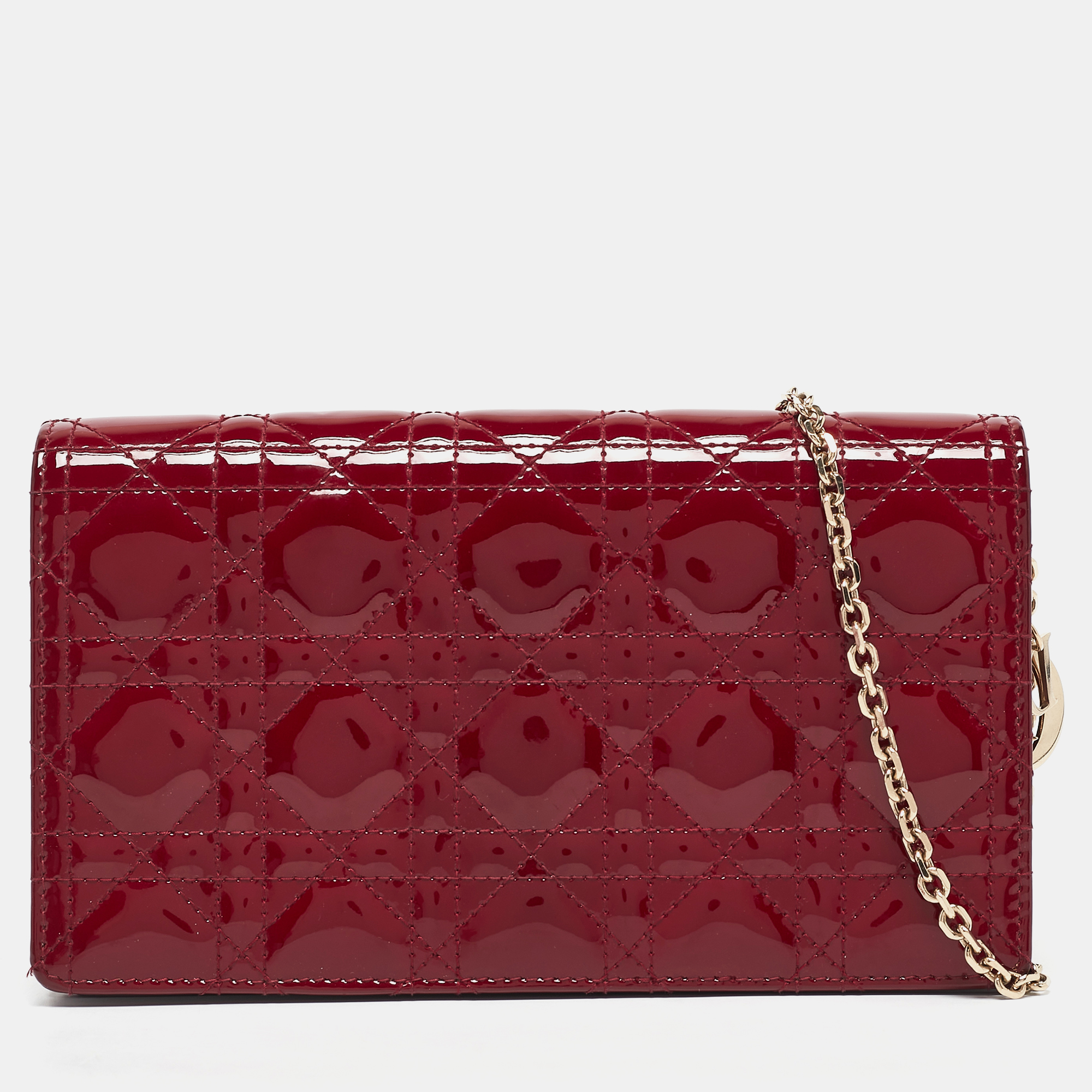 

Dior Red Cannage Patent Leather Lady Dior Pouch Chain Clutch