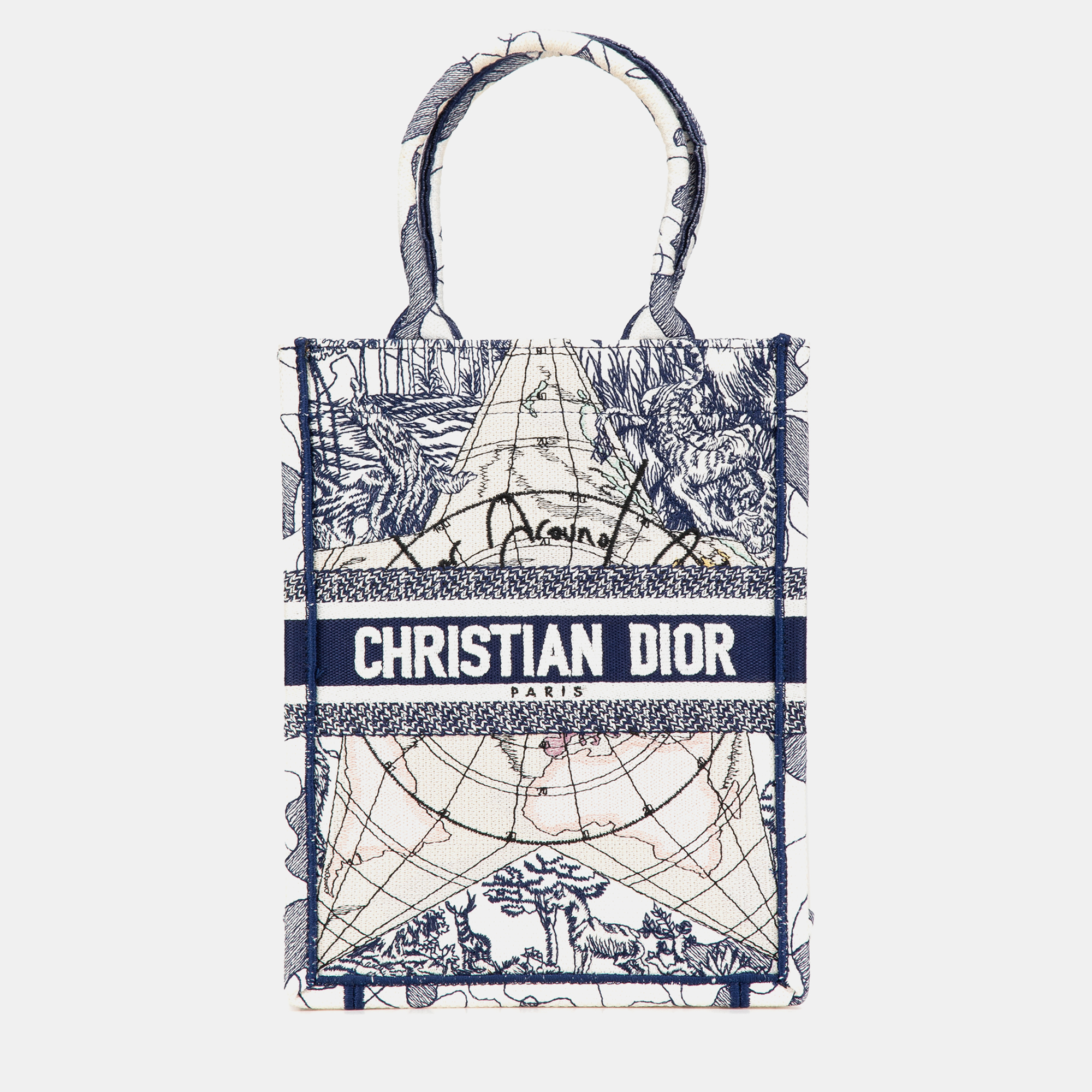 

Dior Blue Embroidered Canvas Around The World Vertical Book Tote