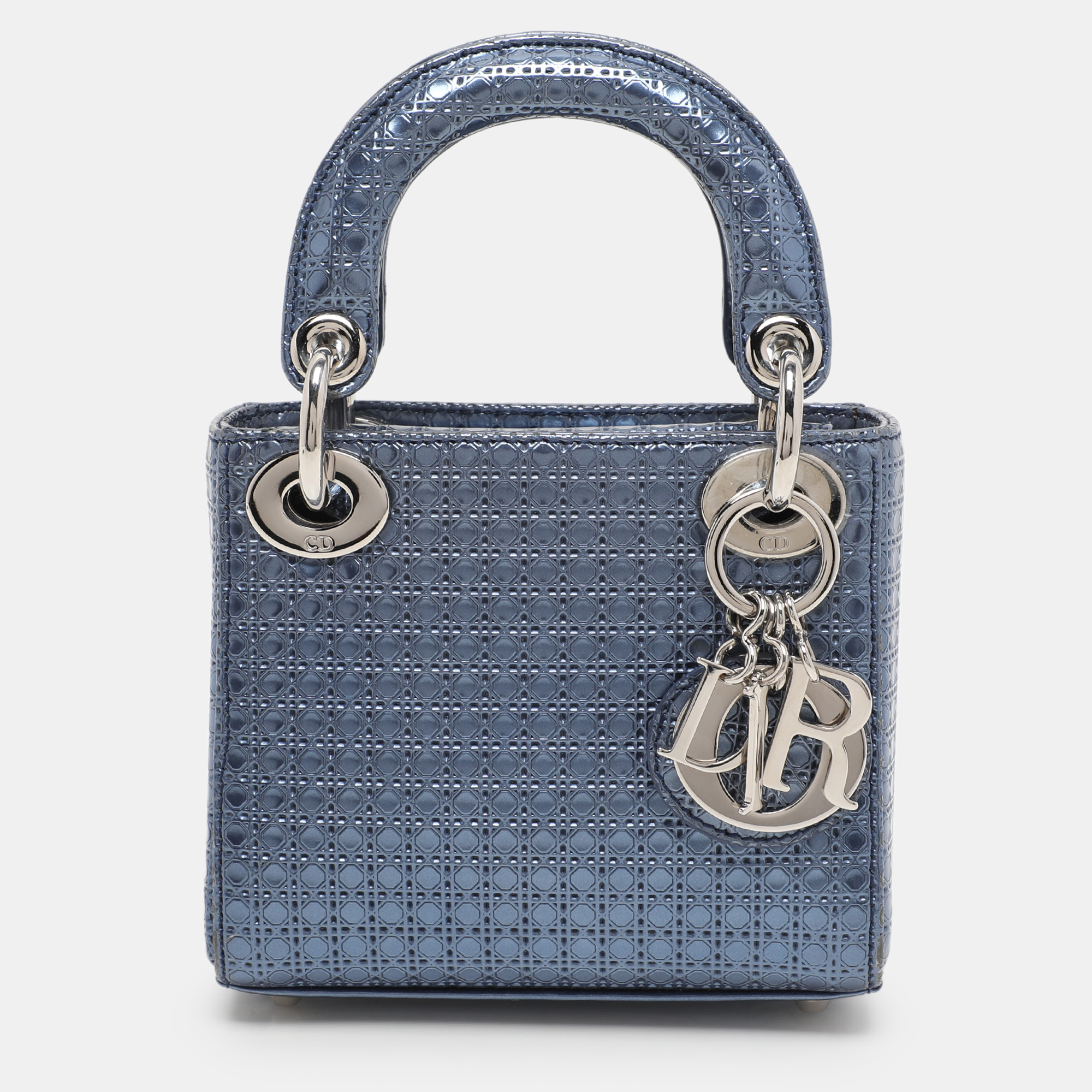 

Dior Metallic Blue Micro Cannage Leather Micro Lady Dior Tote