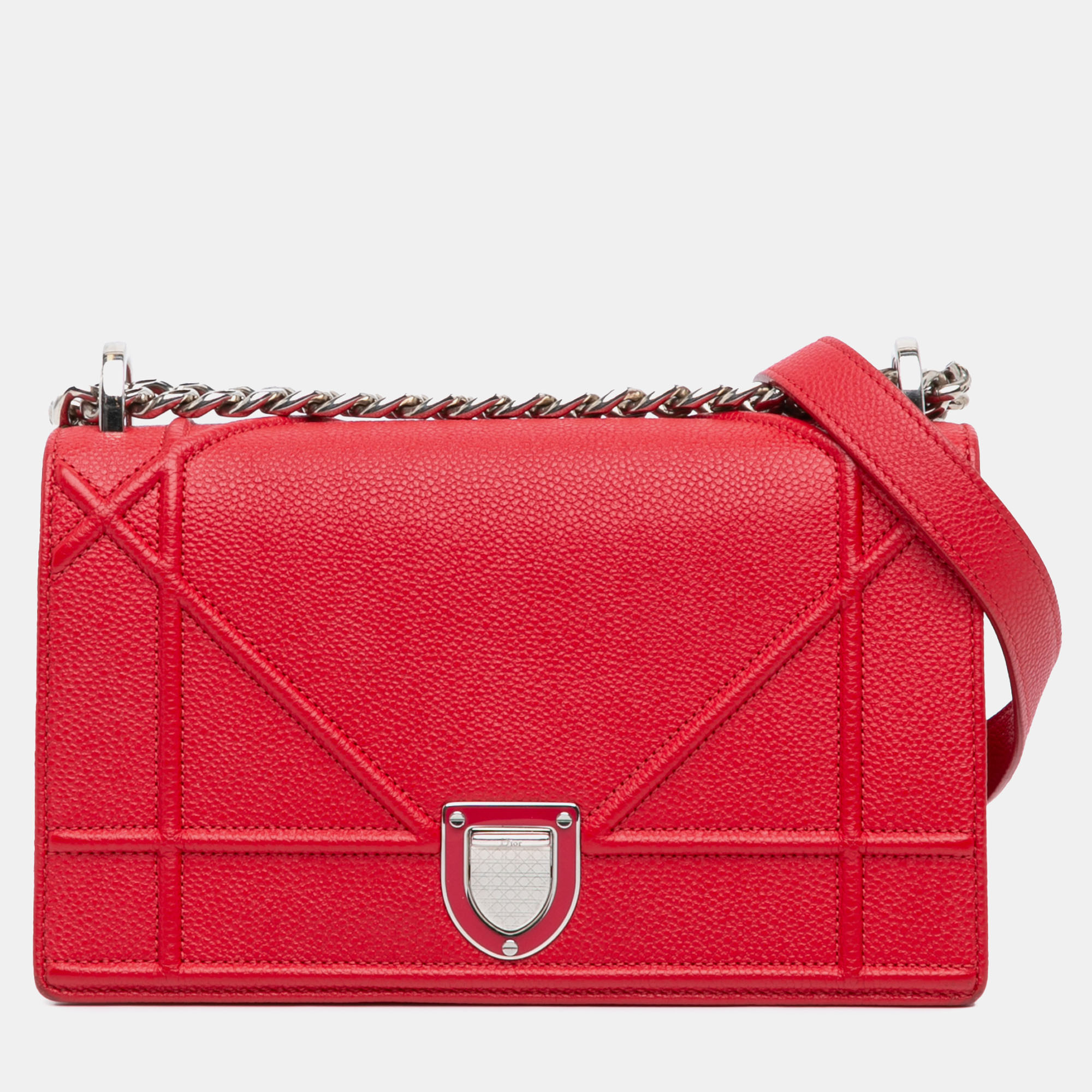 

Dior Red Small Grained Leather Diorama Flap