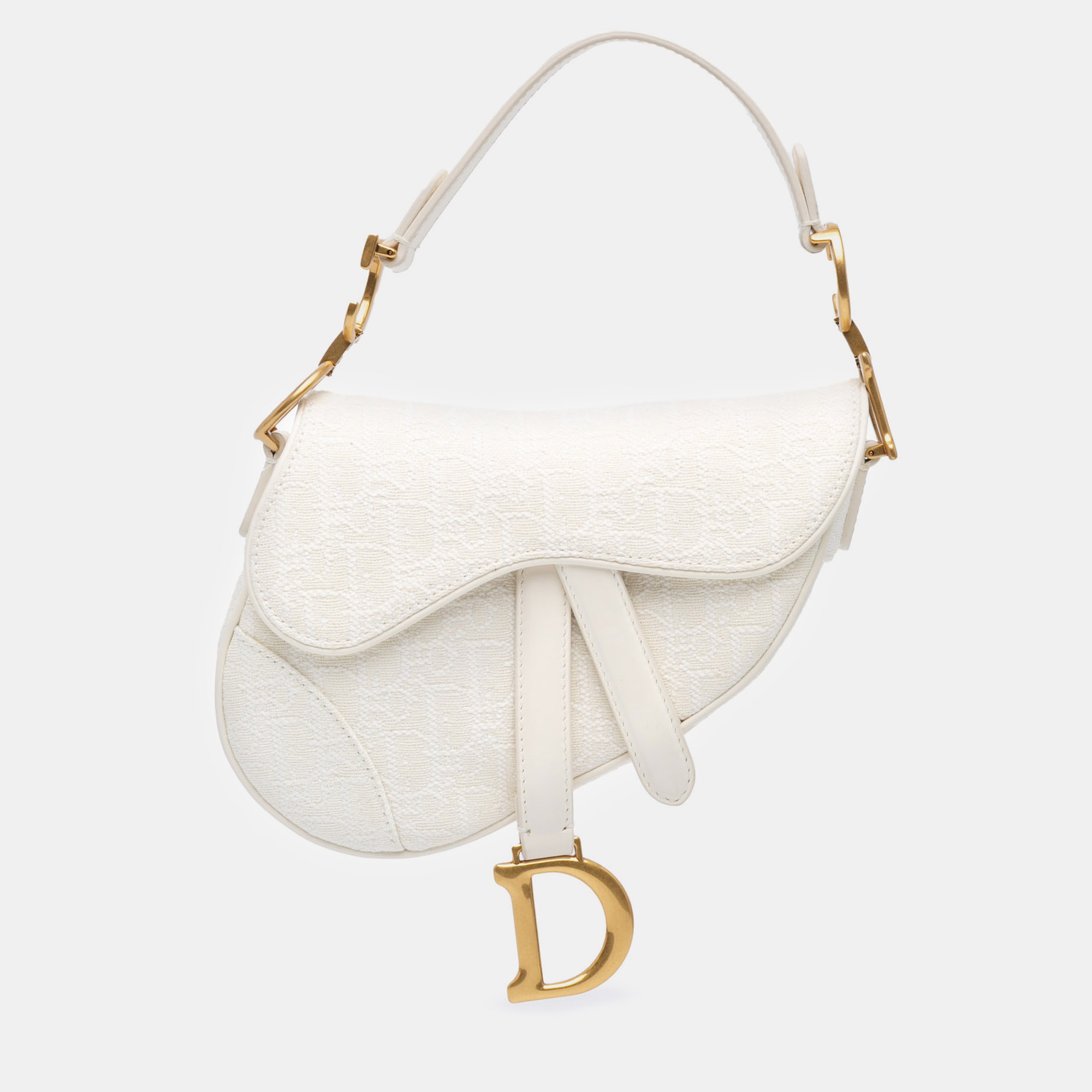 

Dior White Mini Oblique Canvas Saddle Bag