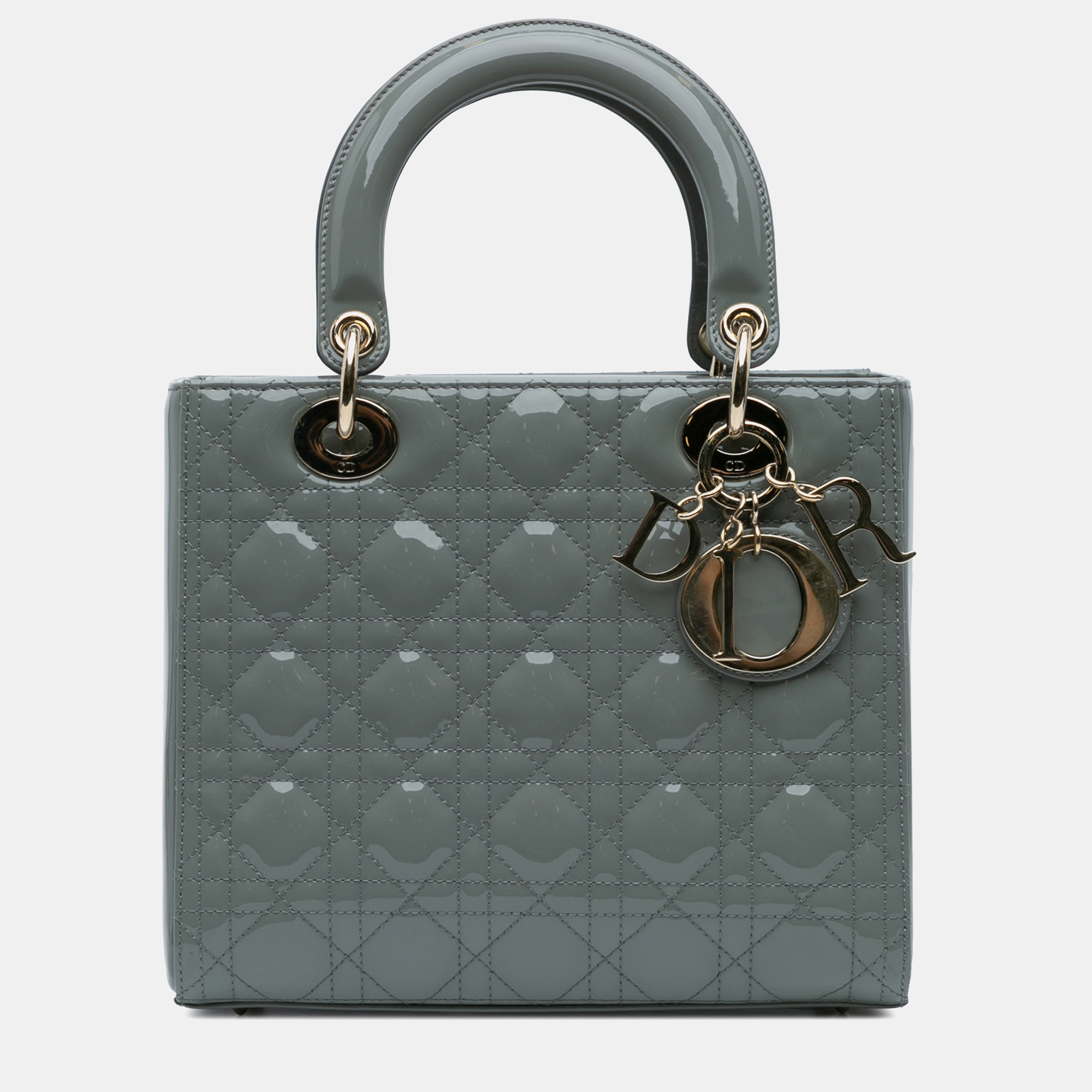 

Dior Grey Medium Patent Cannage Lady Dior