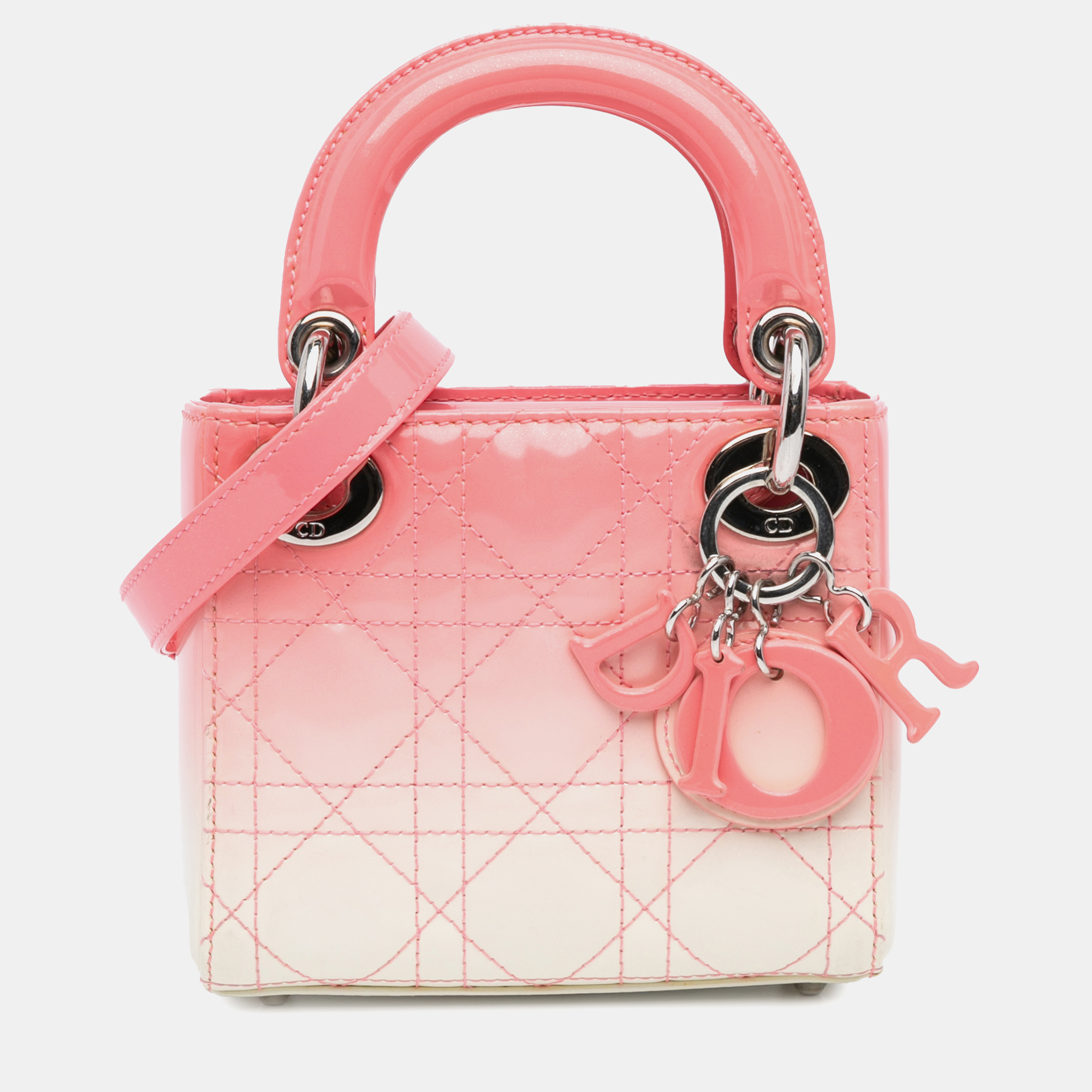 

Dior Pink White Micro Ombre Patent Cannage Lady Dior