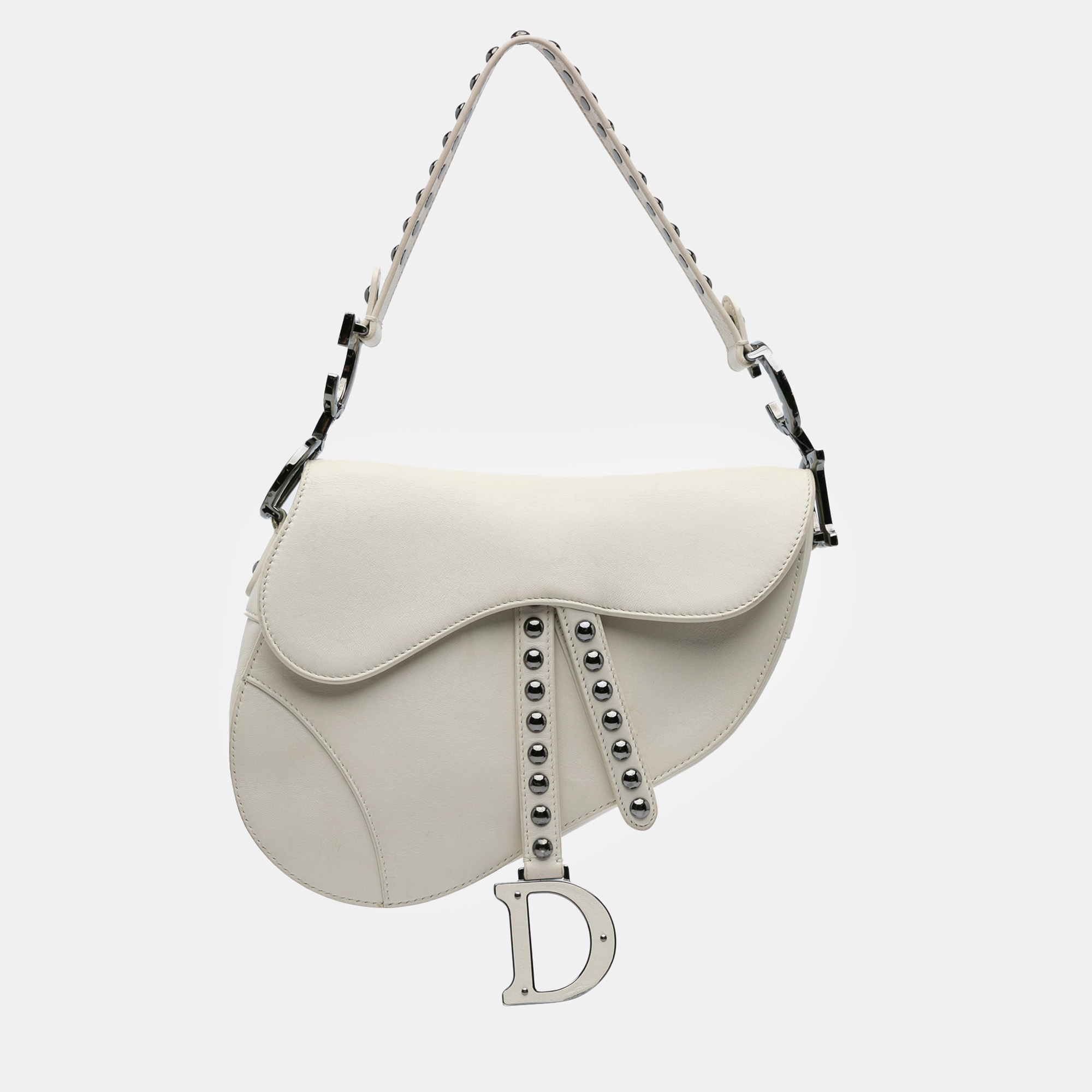 

Dior White Studded Leather Saddle Bag