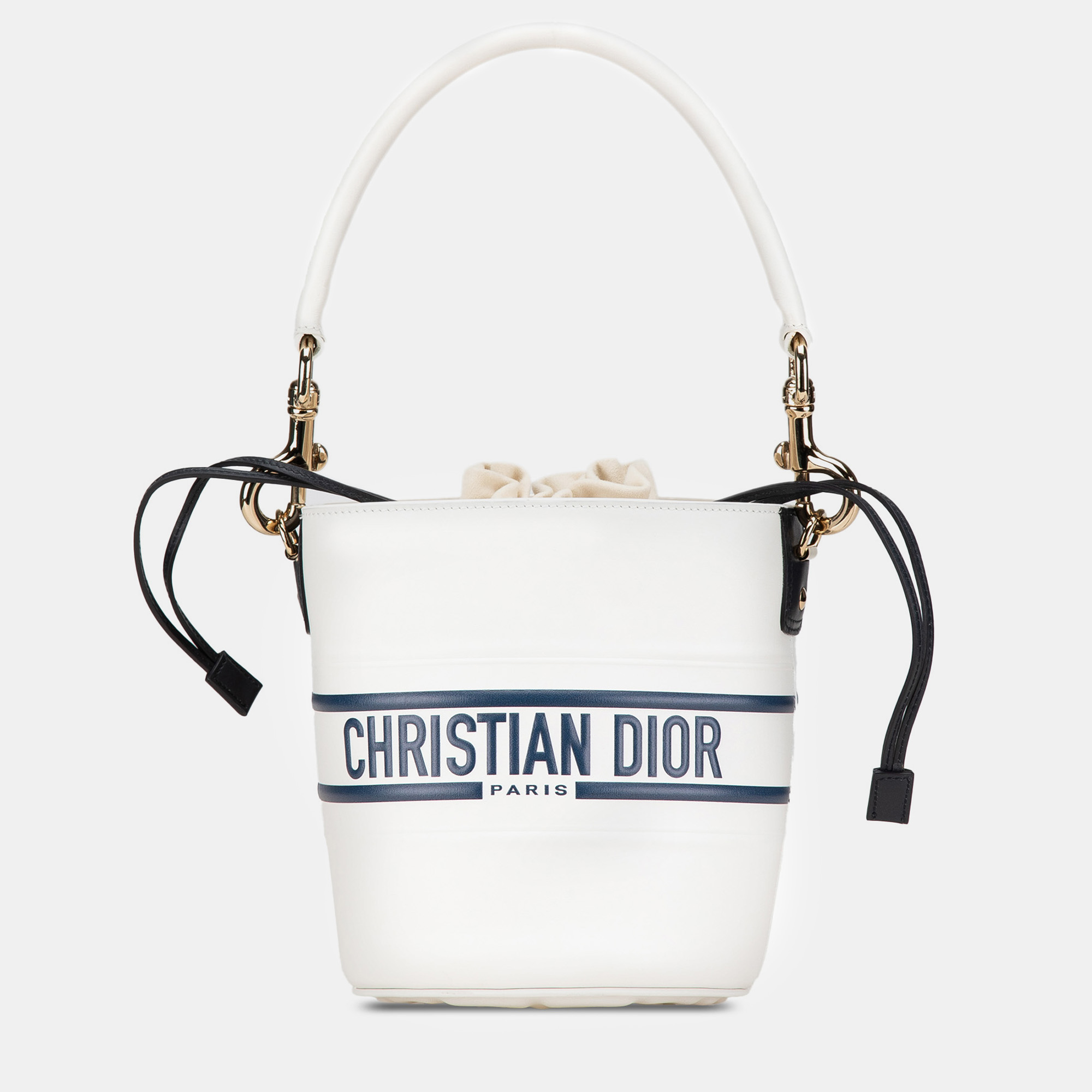 

Dior White Small Leather Vibe Drawstring Bucket Bag