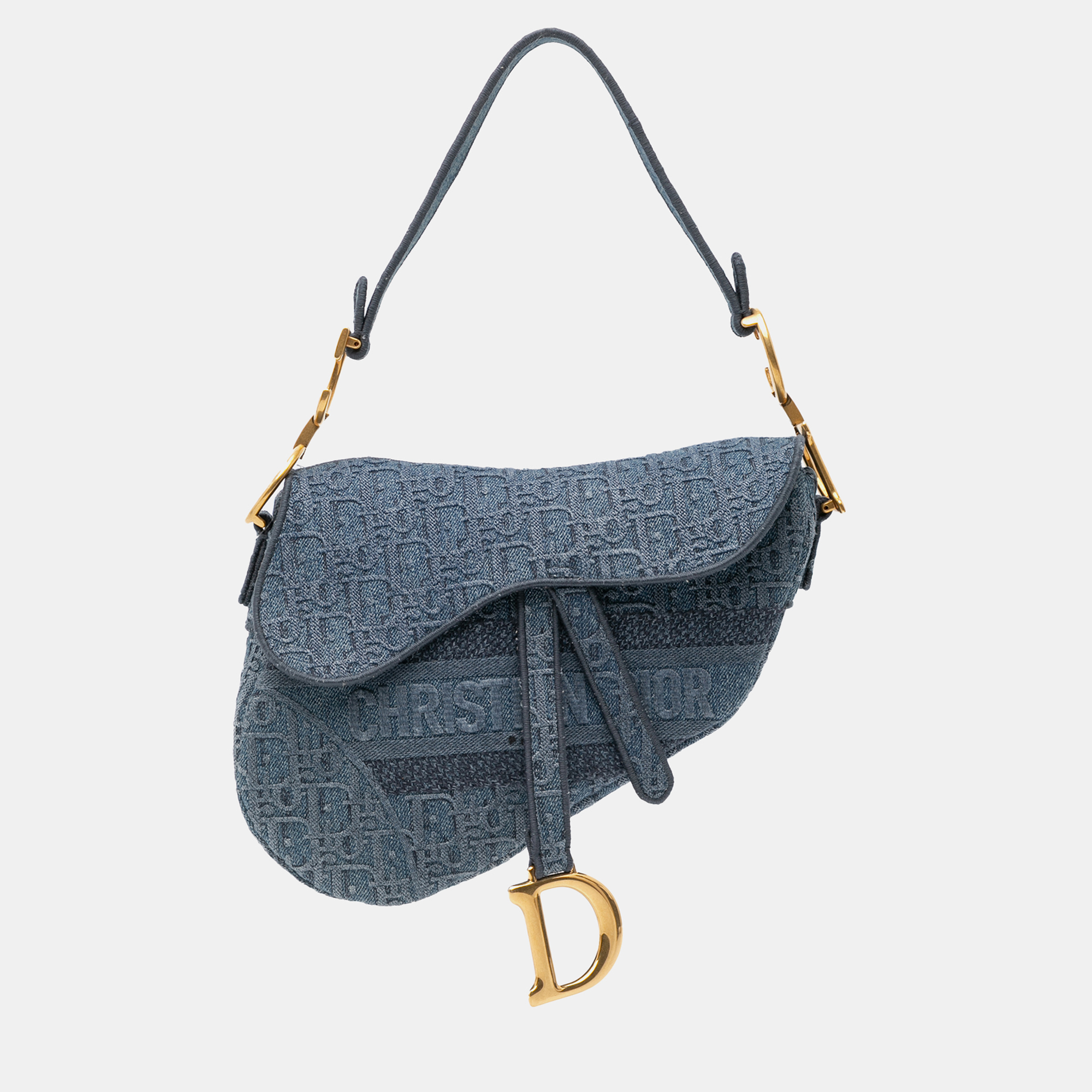 

Dior Blue Oblique Embroidered Denim Saddle Bag