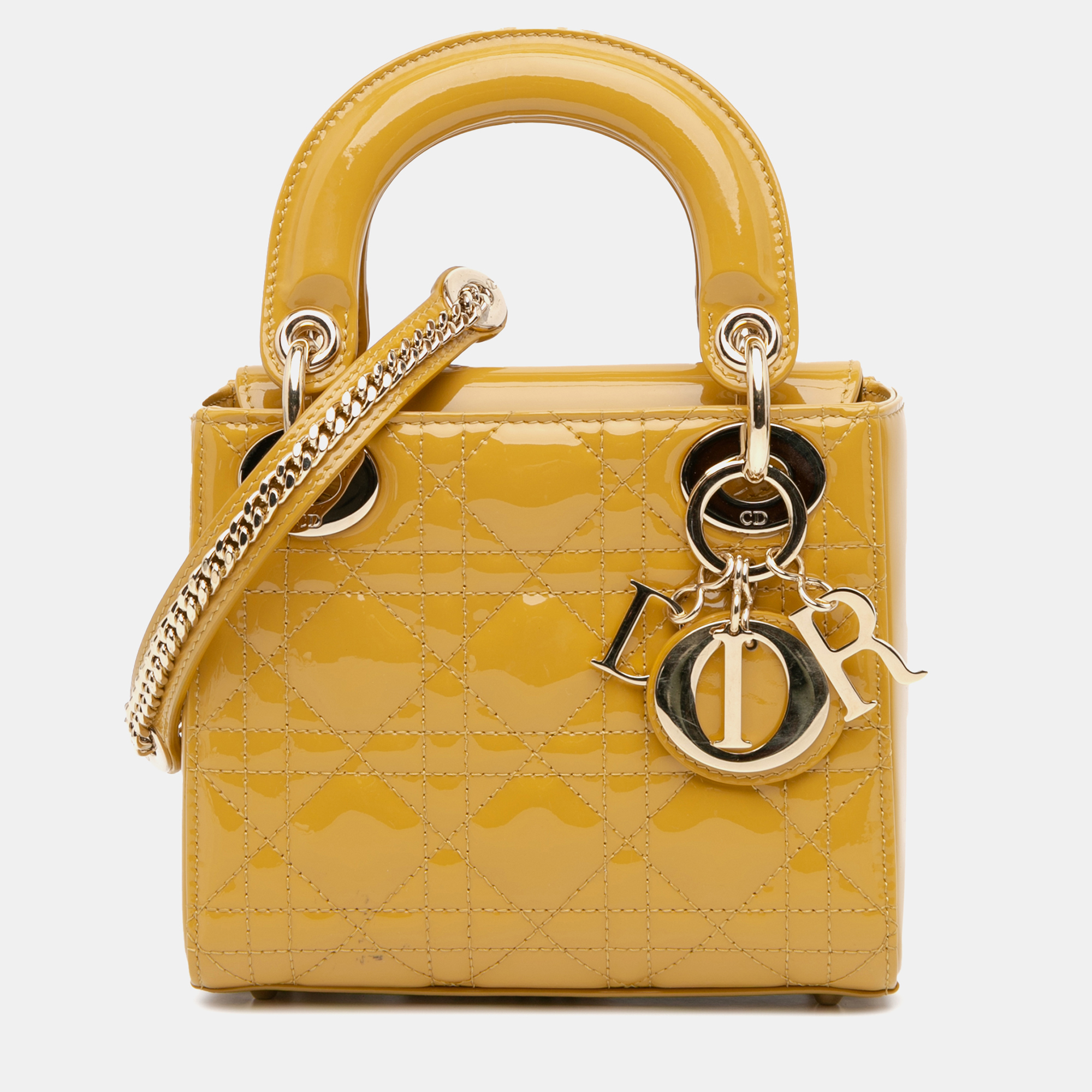 

Dior Yellow Mini Patent Cannage Lady Dior