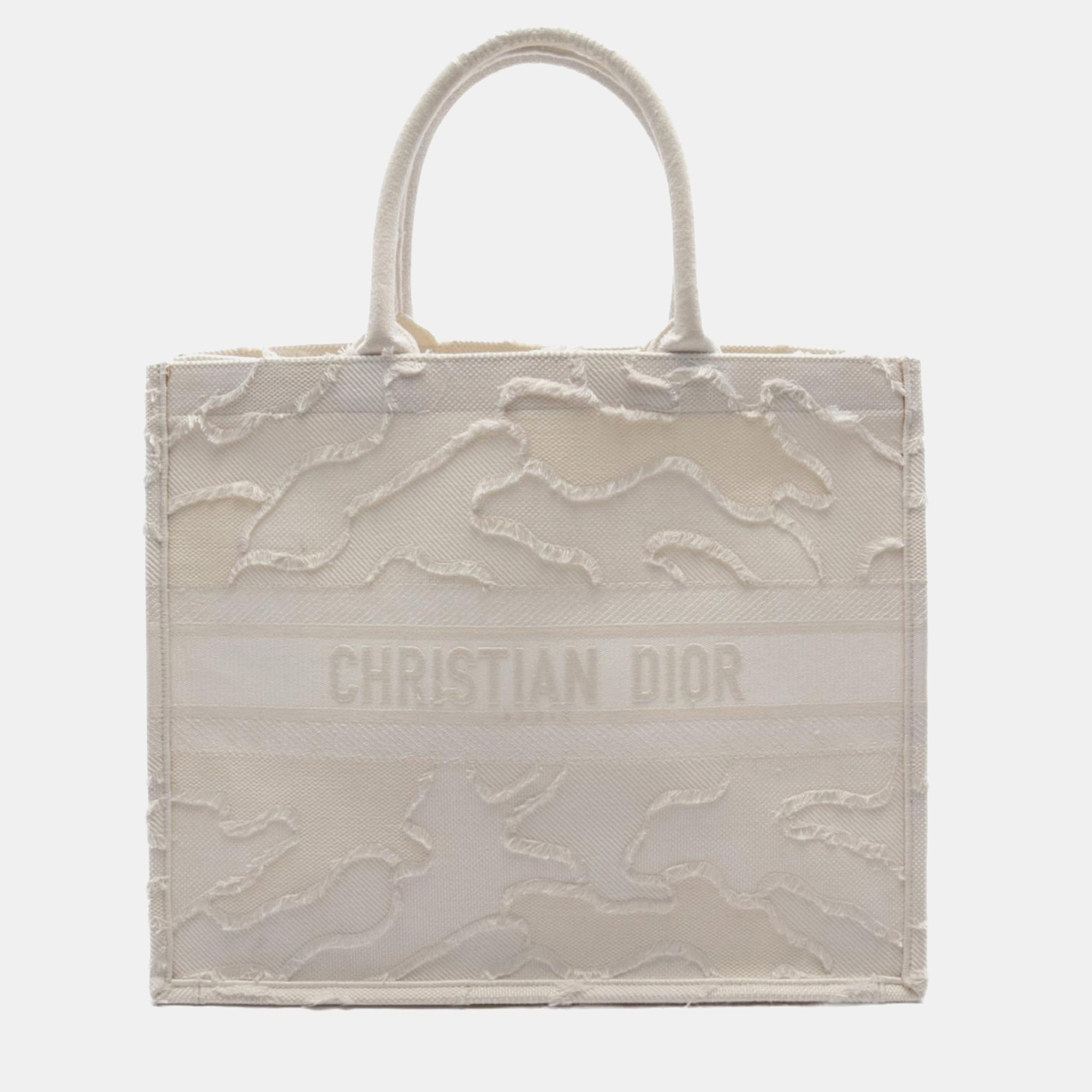 

Dior White Large Embroidered Camouflage Book Tote