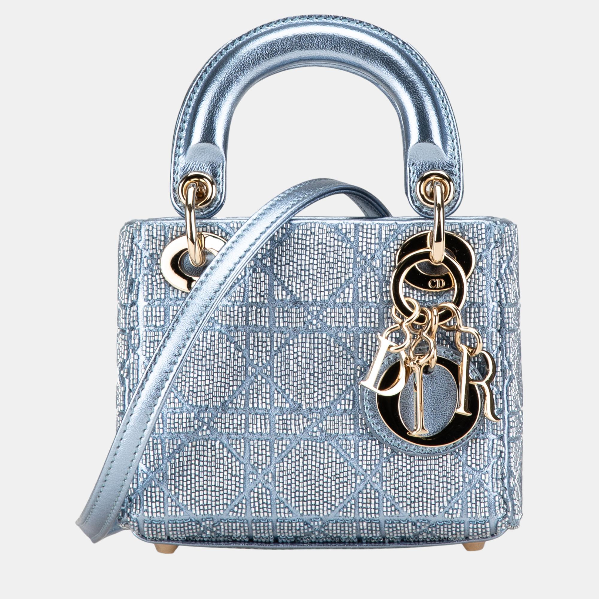 

Dior Blue Micro Calfskin Cannage Beaded Lady Dior