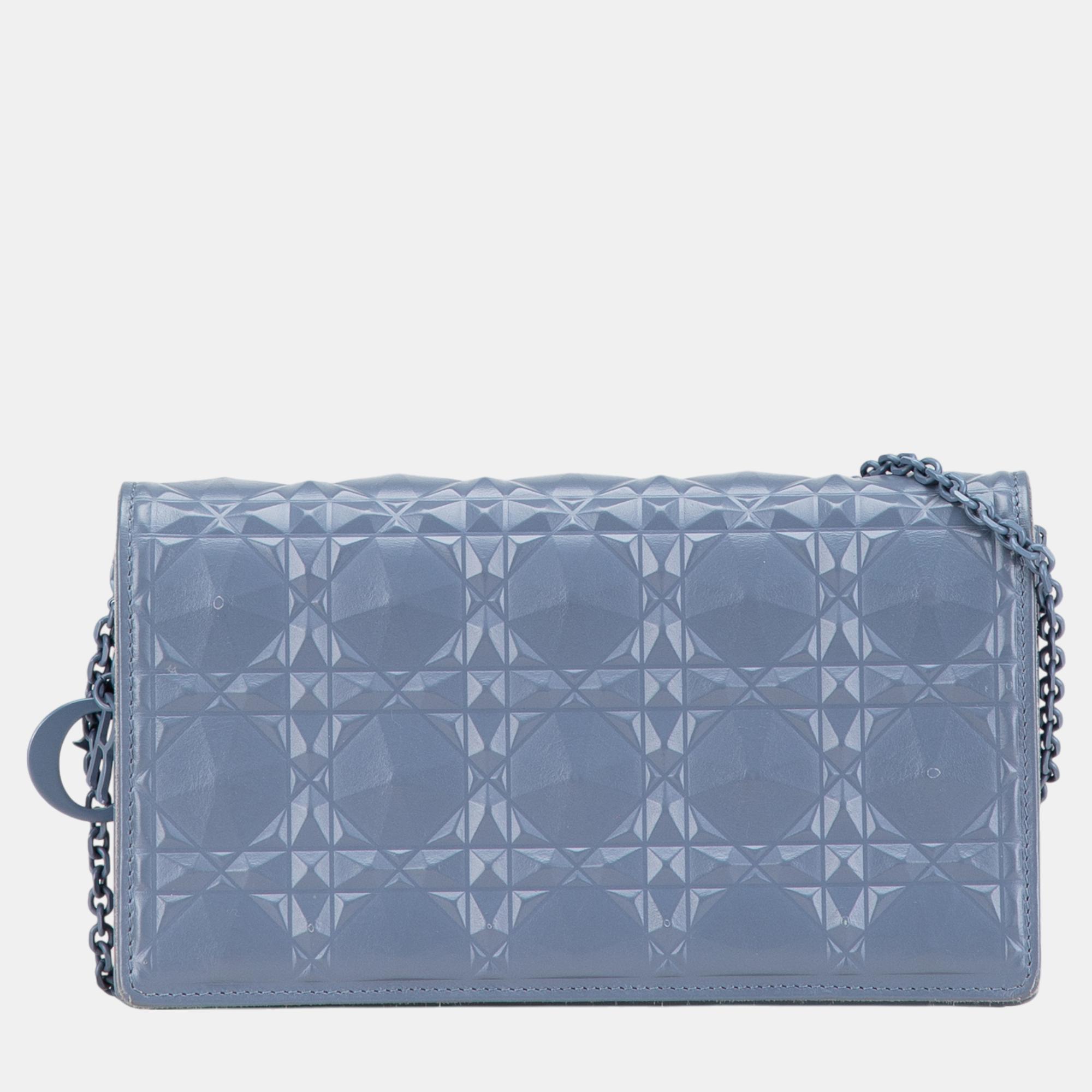 

Dior Blue Calfskin Cannage Diamond Lady Dior Wallet On Chain