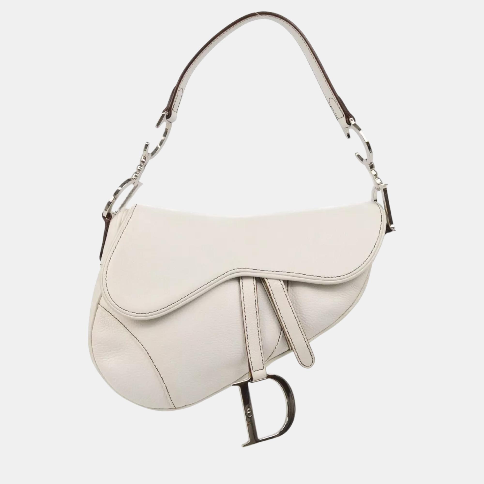 

Dior White Leather Saddle Bag