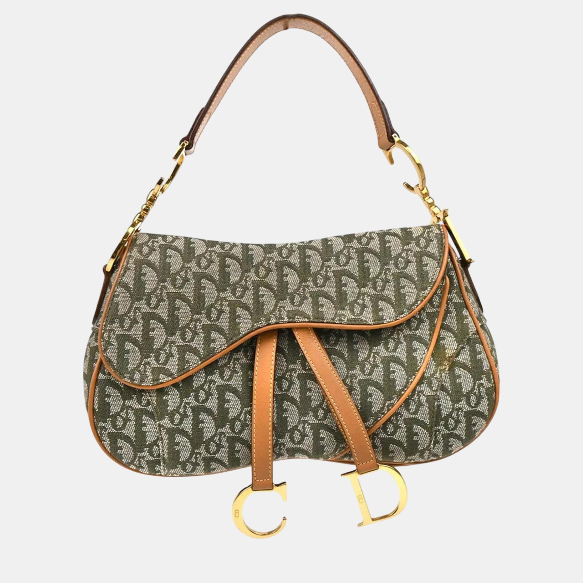 

Dior Green Canvas Double Saddle Bag