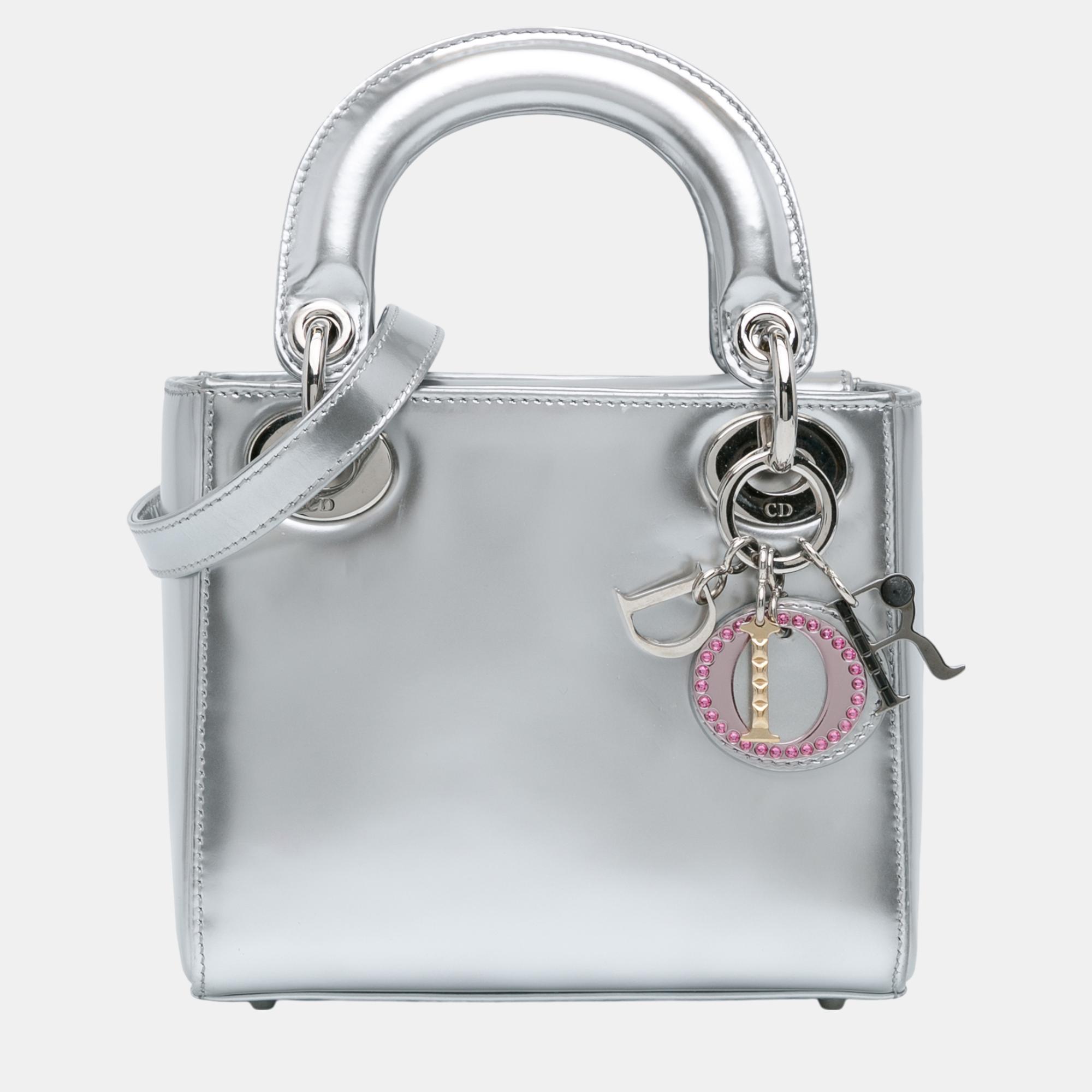 

Dior Silver Mini Metallic Patent Lady Dior