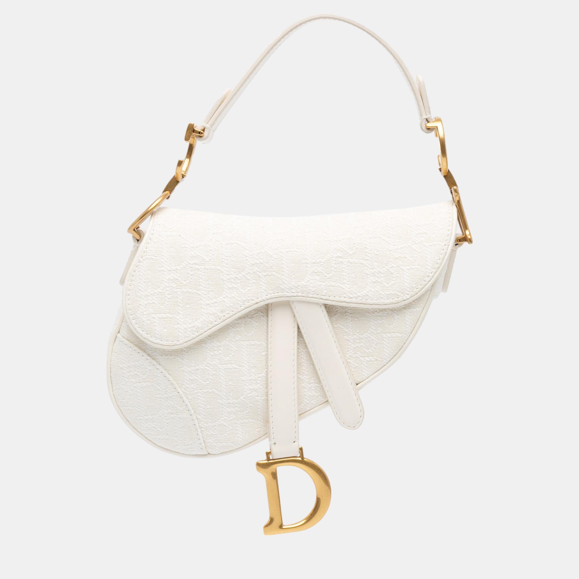 

Dior White Mini Oblique Canvas Saddle Bag