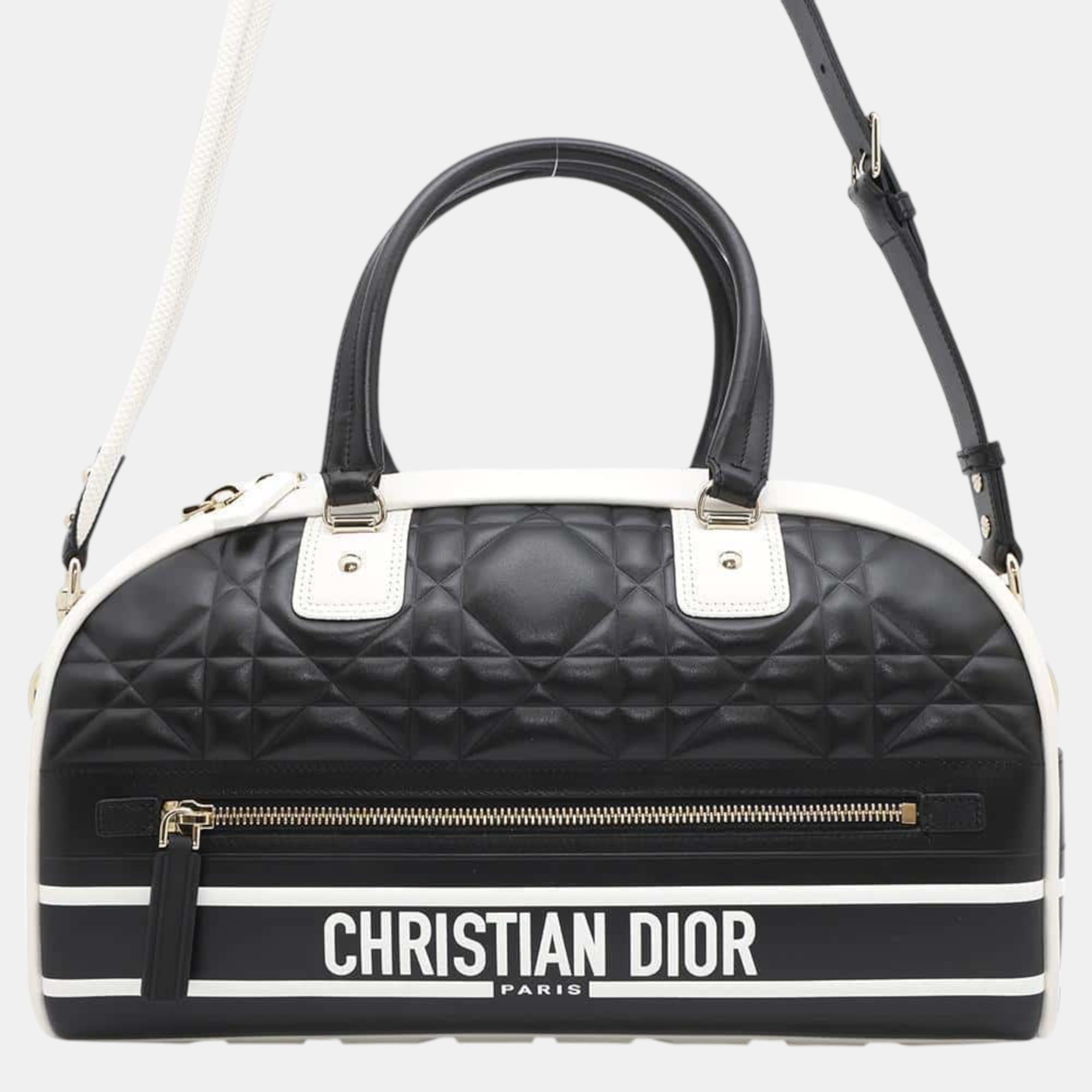 

Dior Vibe Macrocannage Bowling Bag Black/White Leather Size Medium