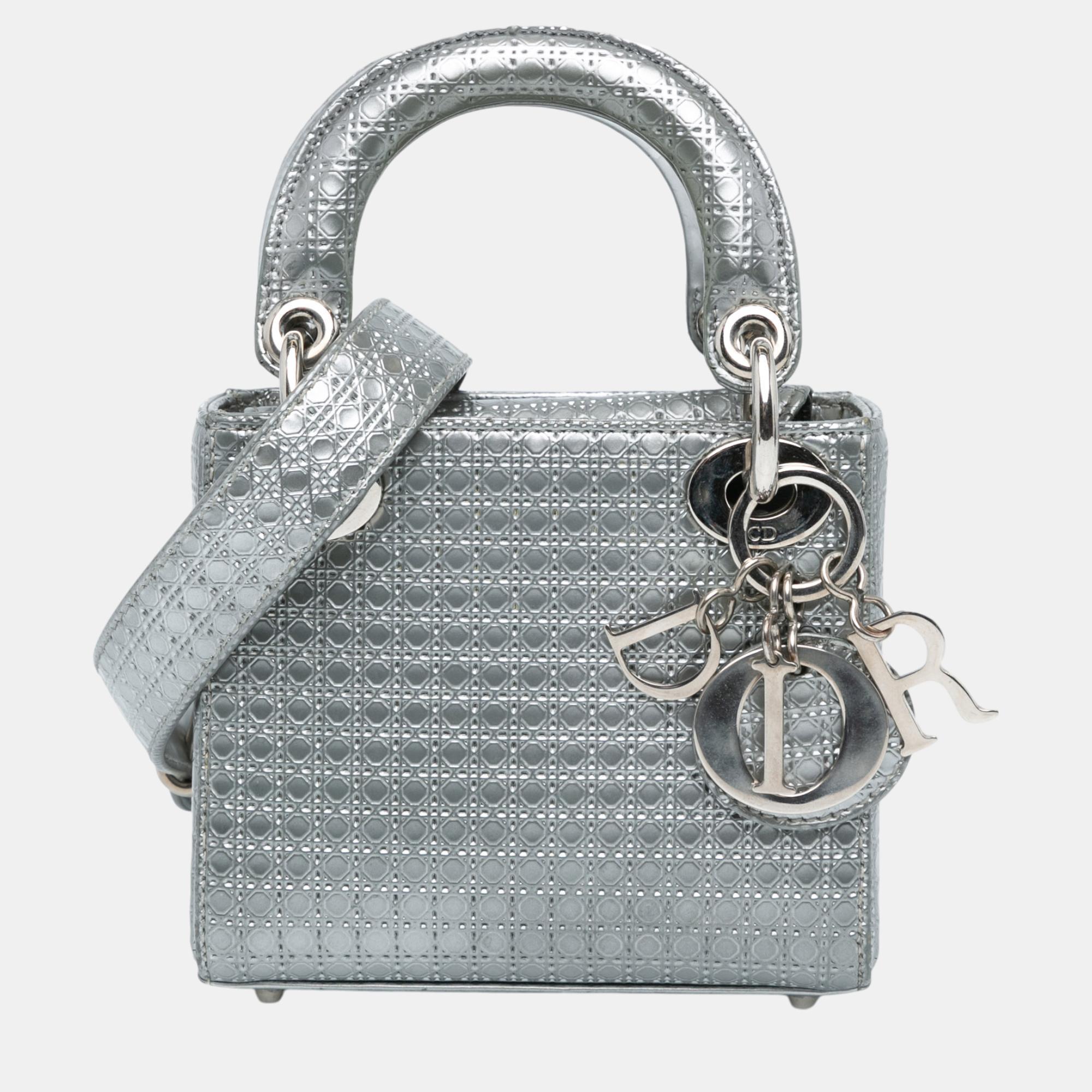 

Dior Grey Micro Calfskin Microcannage Lady Dior