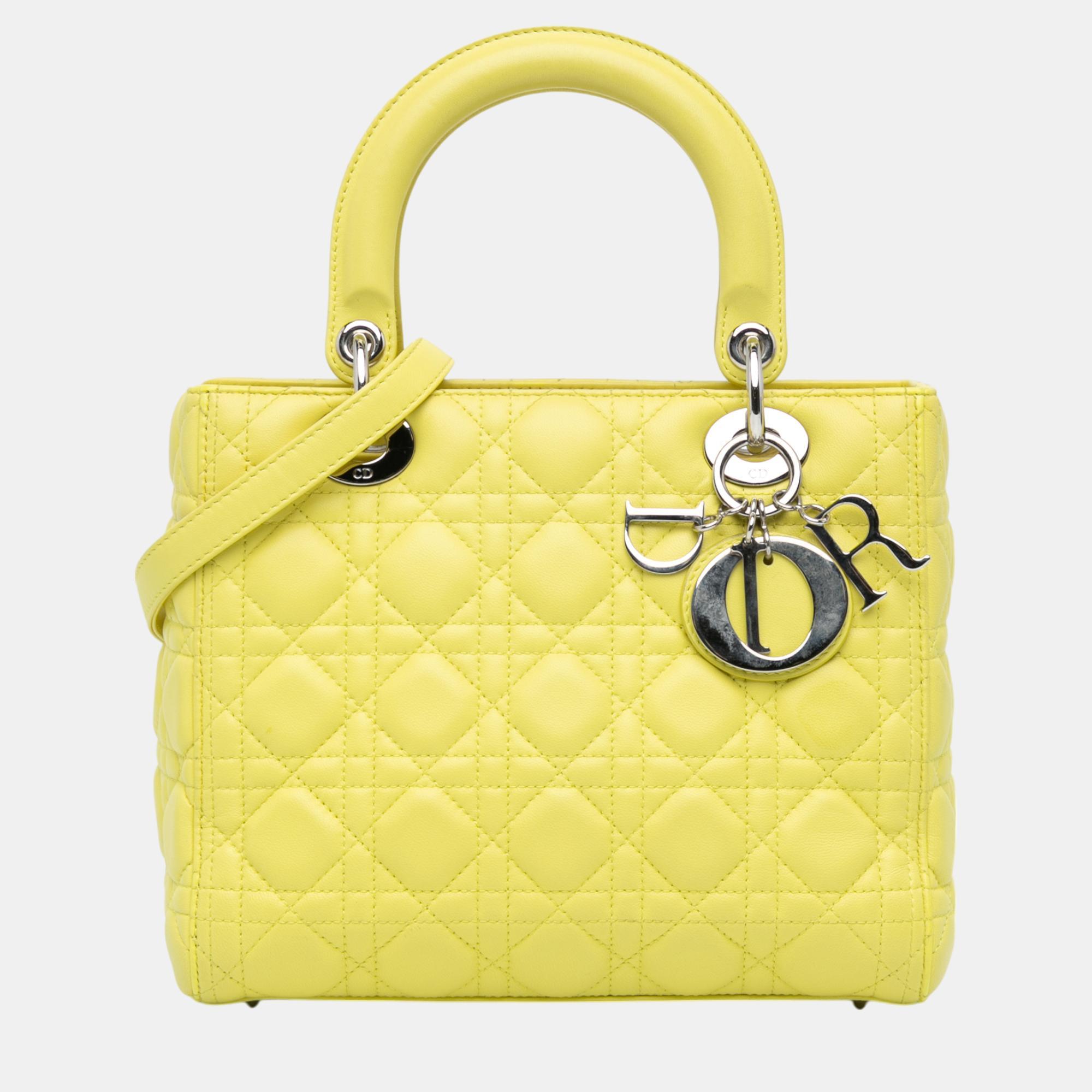 

Dior Yellow Medium Lambskin Cannage Lady Dior