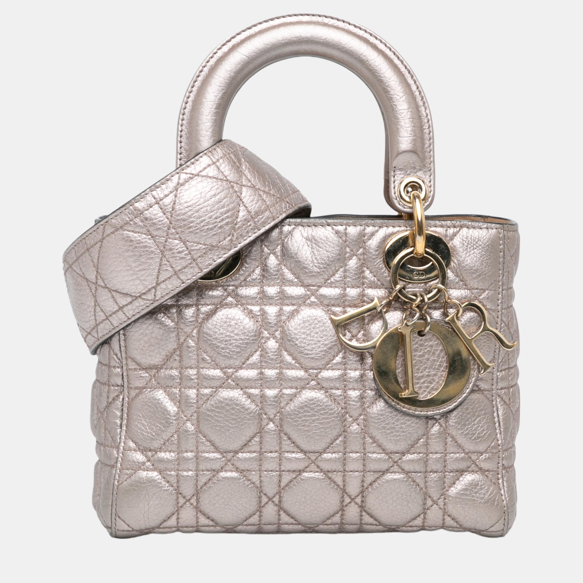 

Dior Silver Small Metallic Calfskin Cannage Supple Lady Dior