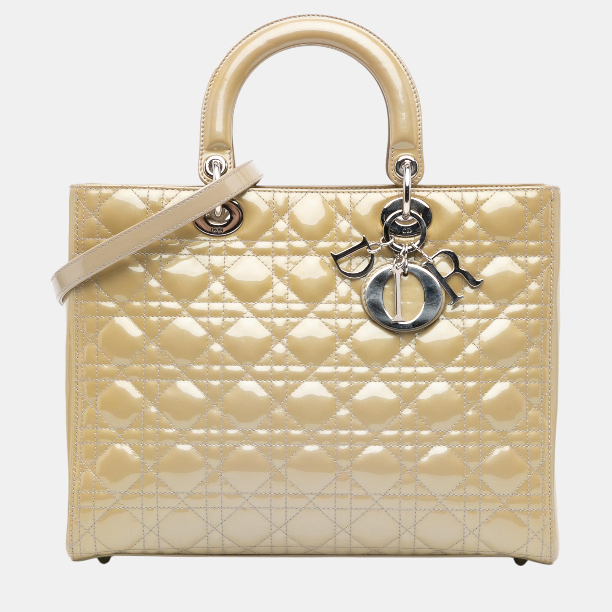 

Dior Beige Large Patent Cannage Lady Dior