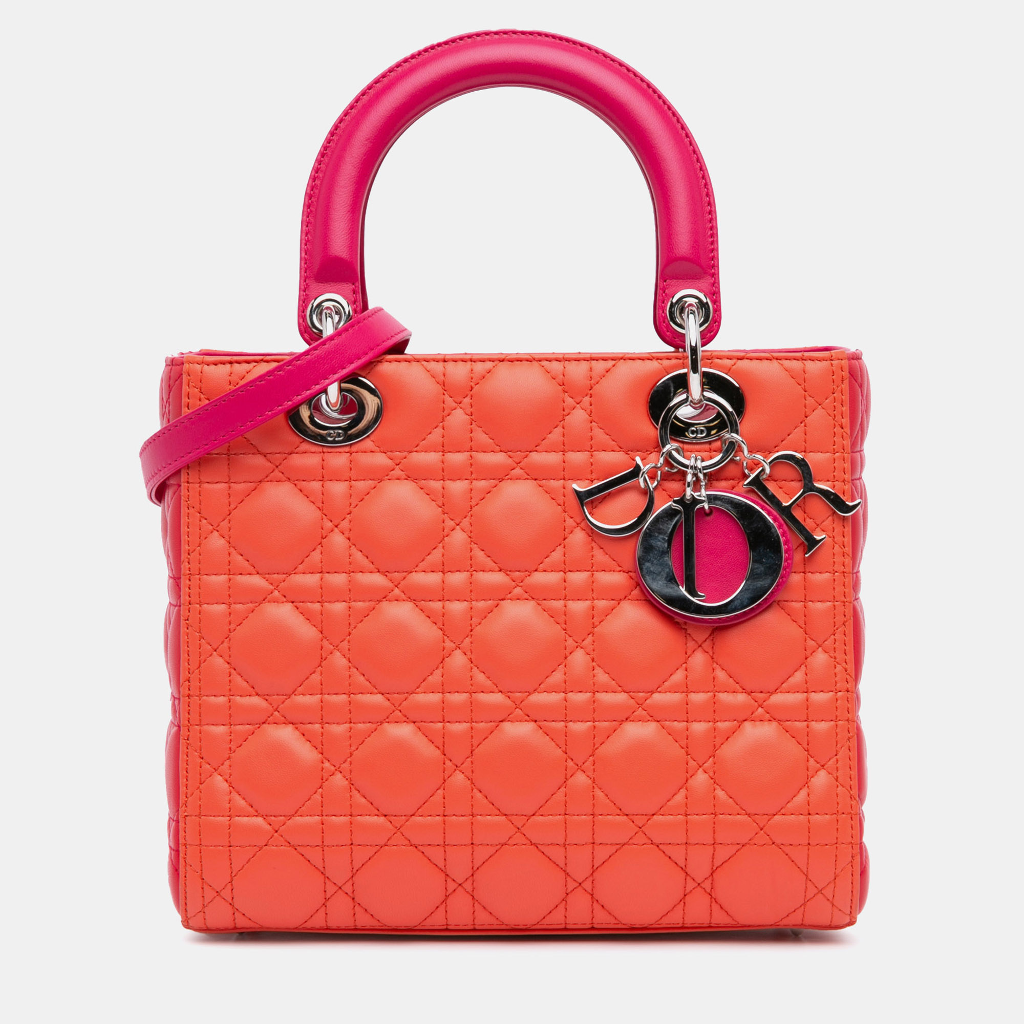 

Dior Orange Pink Medium Bicolor Lambskin Cannage Lady Dior