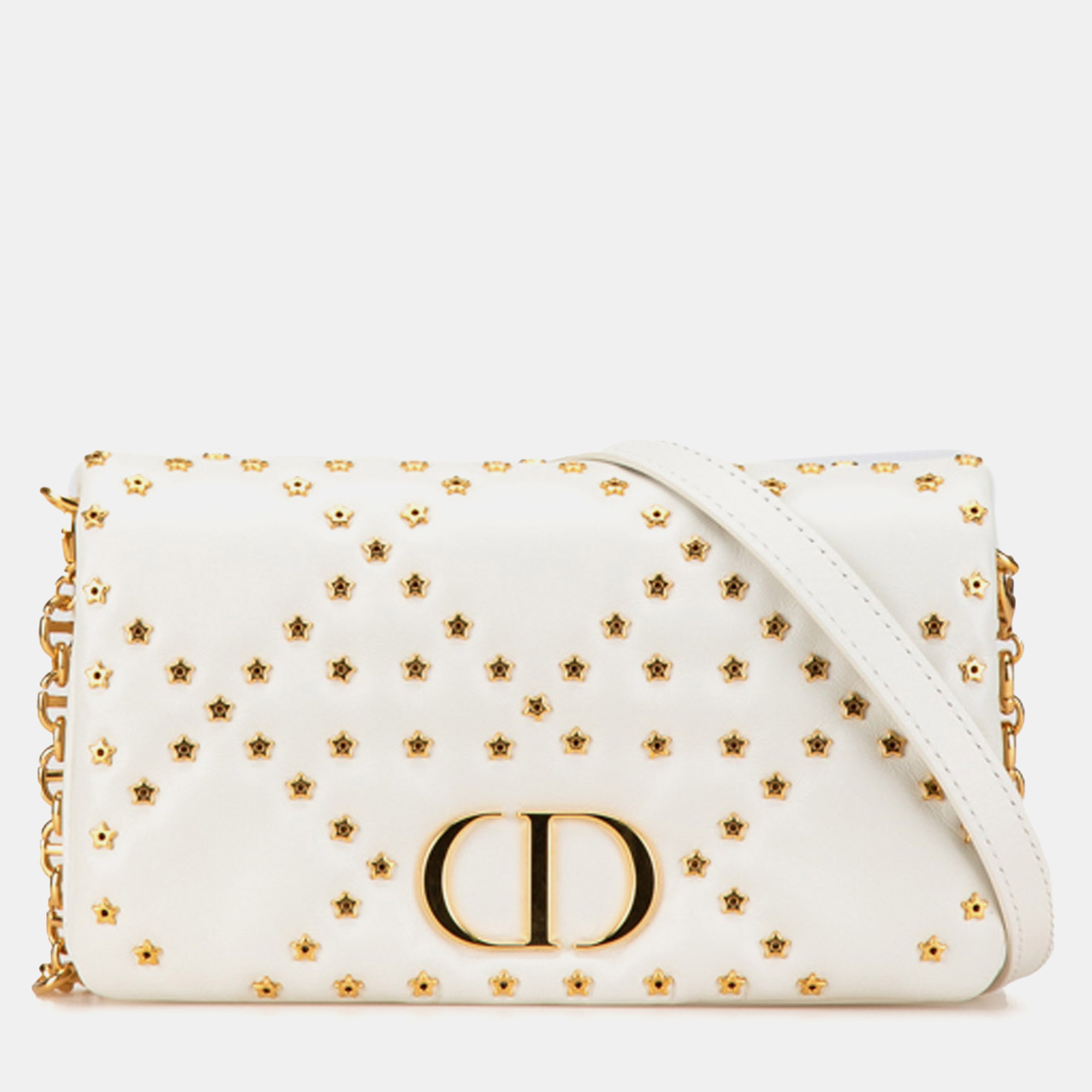 

Dior White Mini Calfskin Macrocannage Lucky Star Caro Bag