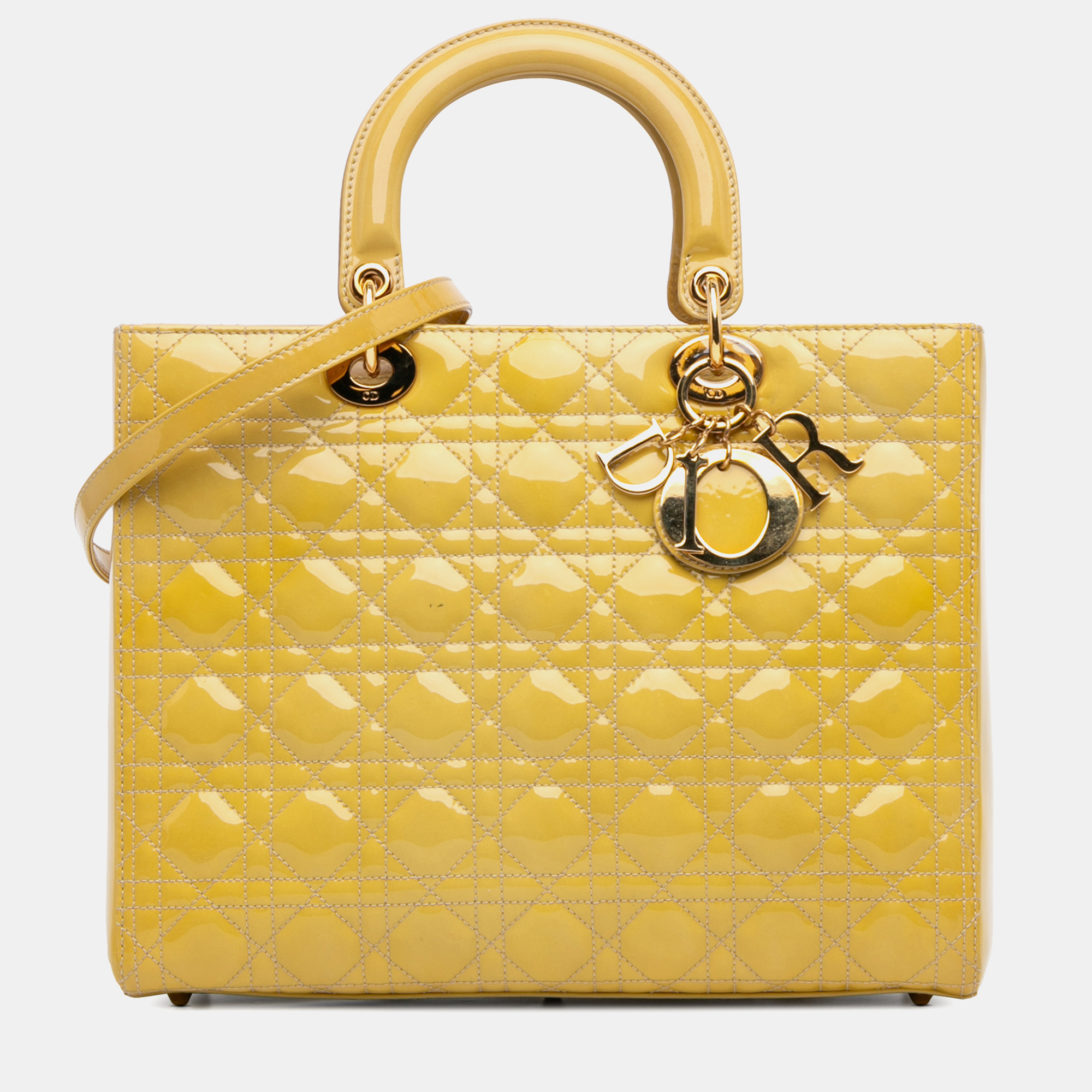 

Dior Yellow Large Patent Cannage Lady Dior