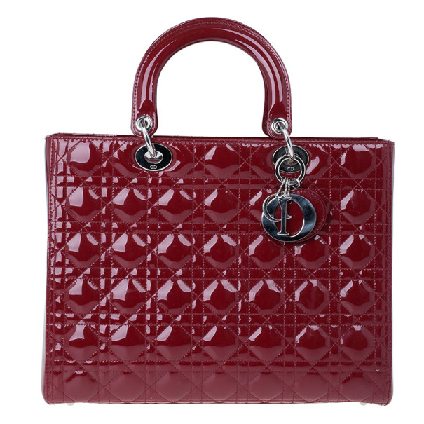 Pre Owned Dior Red Patent Leather Large Lady Dior