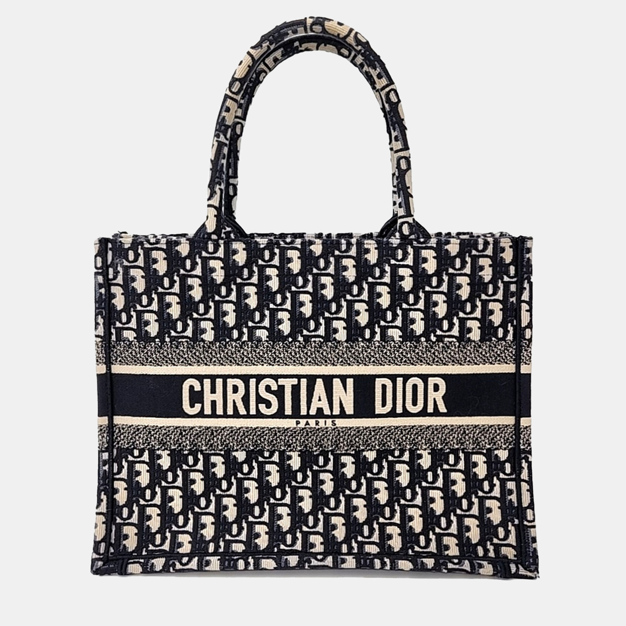 Pre-owned Dior Navy Blue Fabric Oblique Book Tote Bag