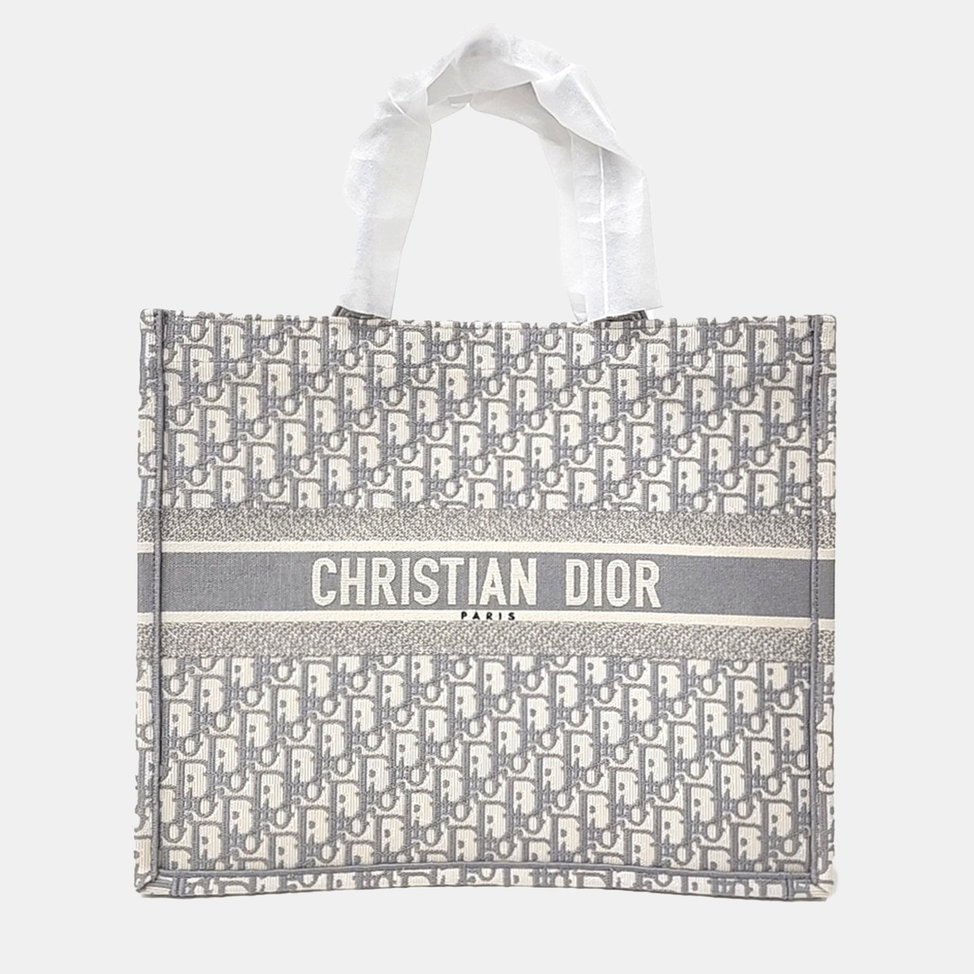 Pre-owned Dior Grey White Fabric Oblique Book Tote Bag