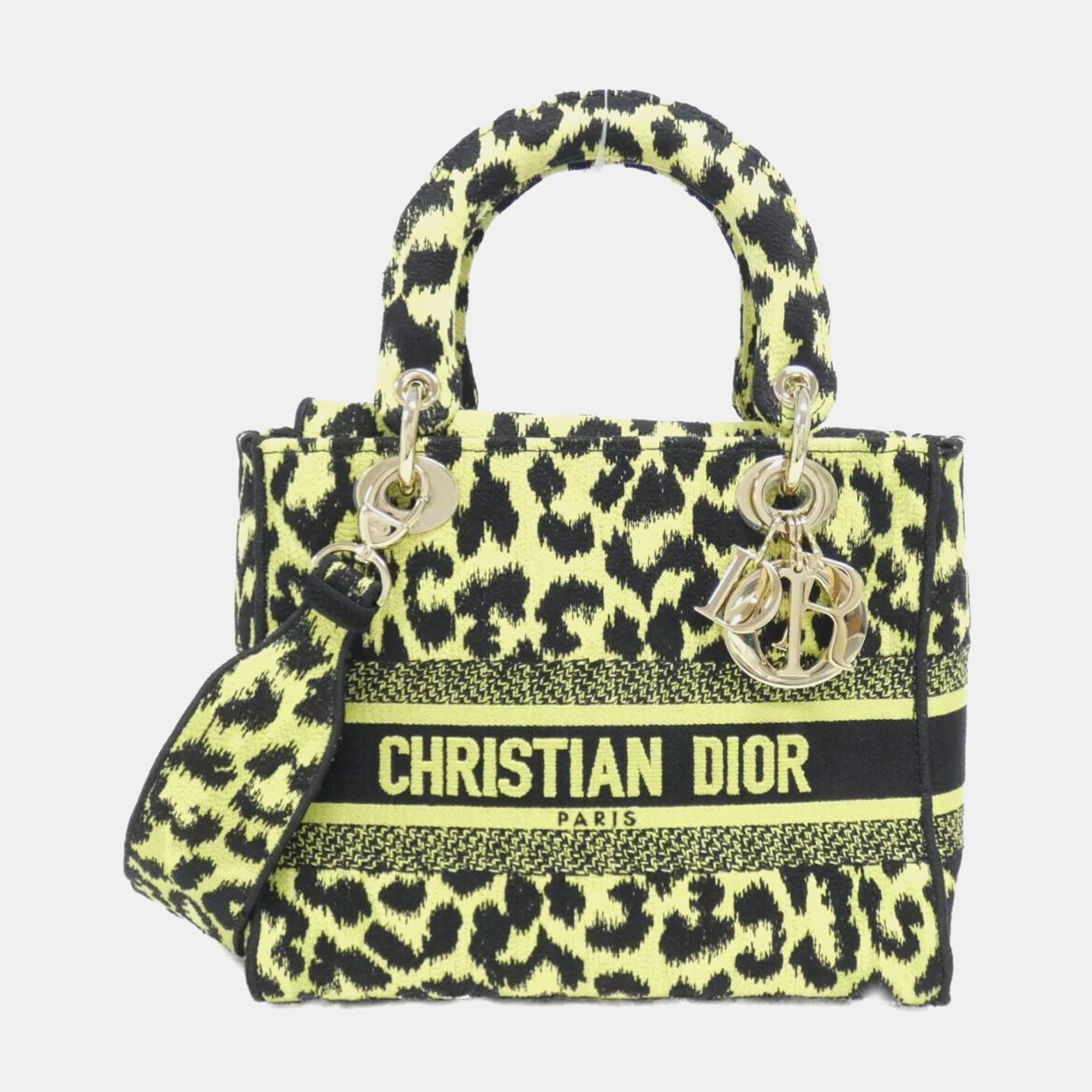 

Dior Black, Yellow Canvas Mizza Lady D-Lite Medium Handbag
