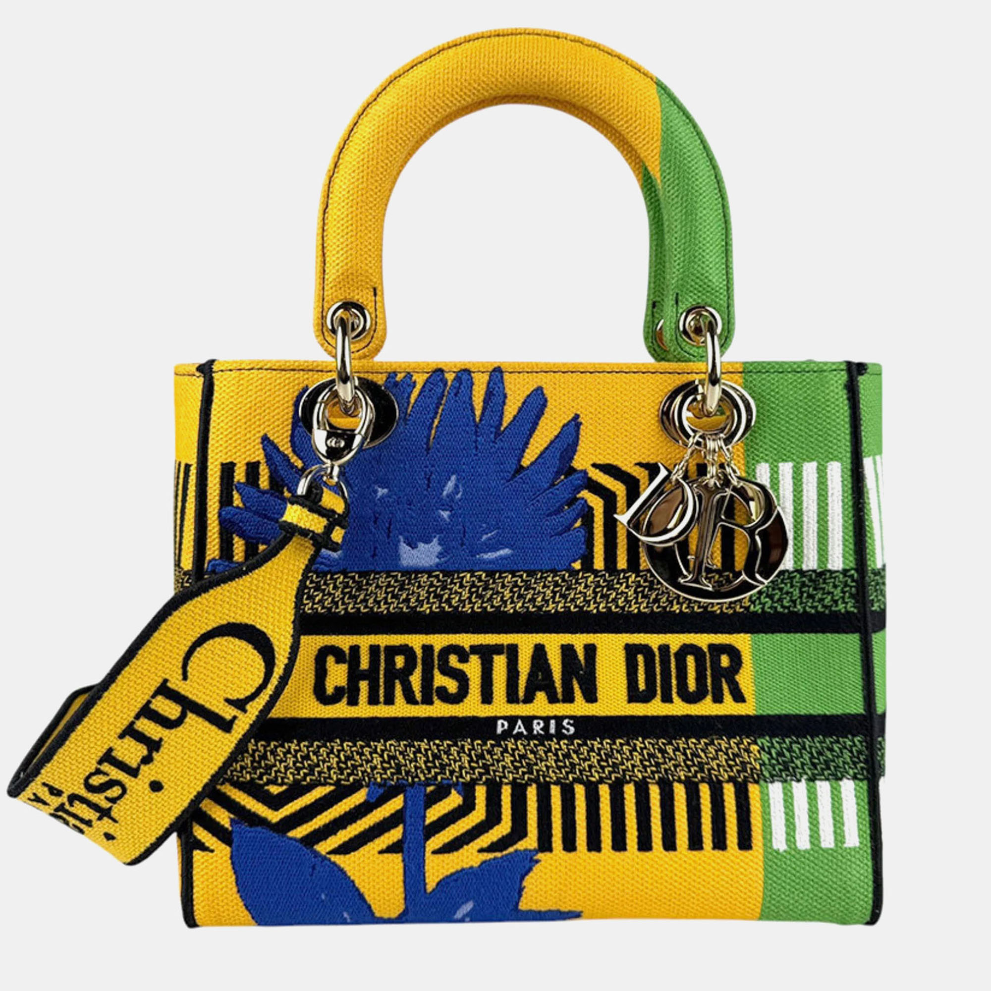 Pre-owned Dior Yellow Green Blue Canvas Lady D-lite Shoulder Bag