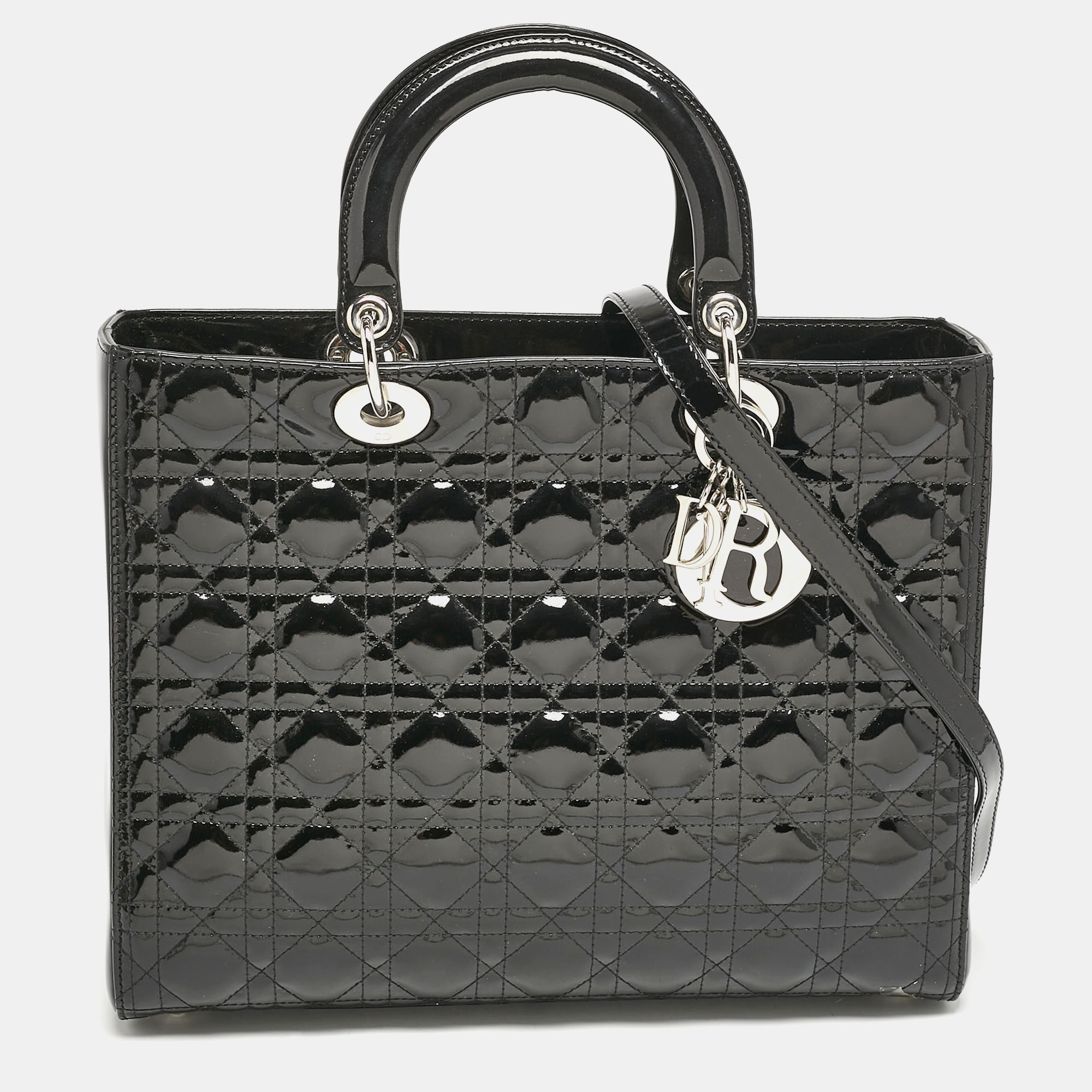 

Dior Black Cannage Patent Leather  Lady Dior Tote