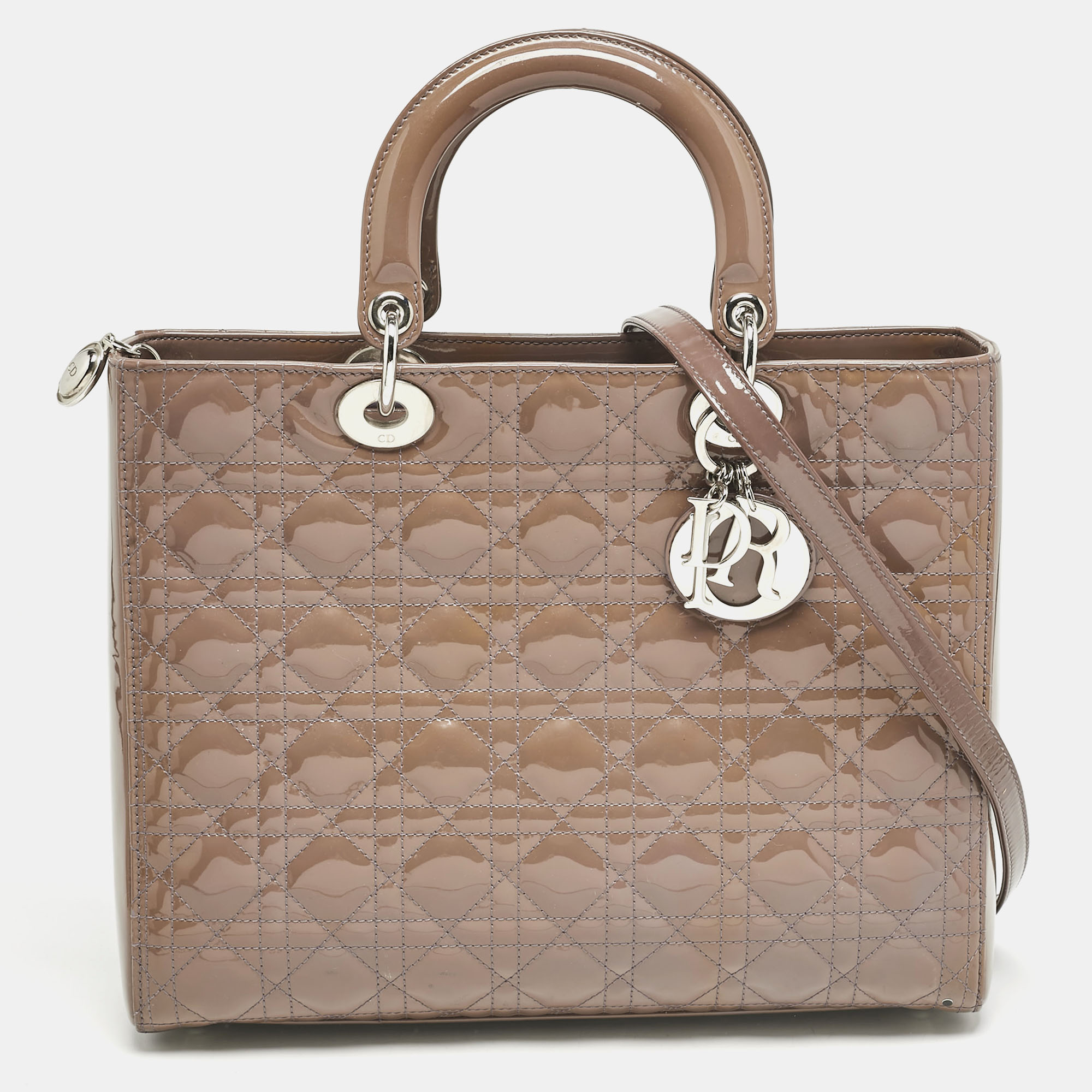 

Dior Beige Cannage Patent Leather Large Lady Dior Tote, Brown
