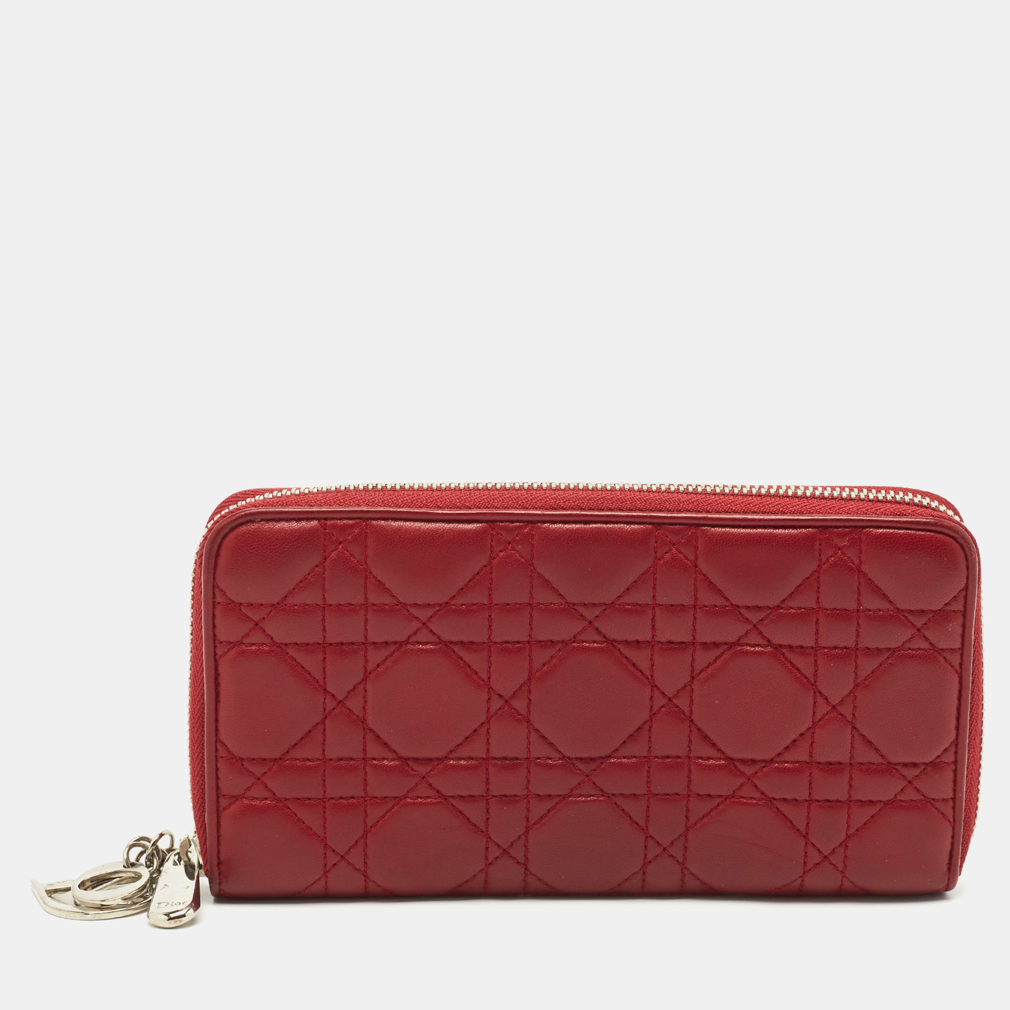 

Dior Red Cannage Leather Lady Dior Zip Continental Wallet