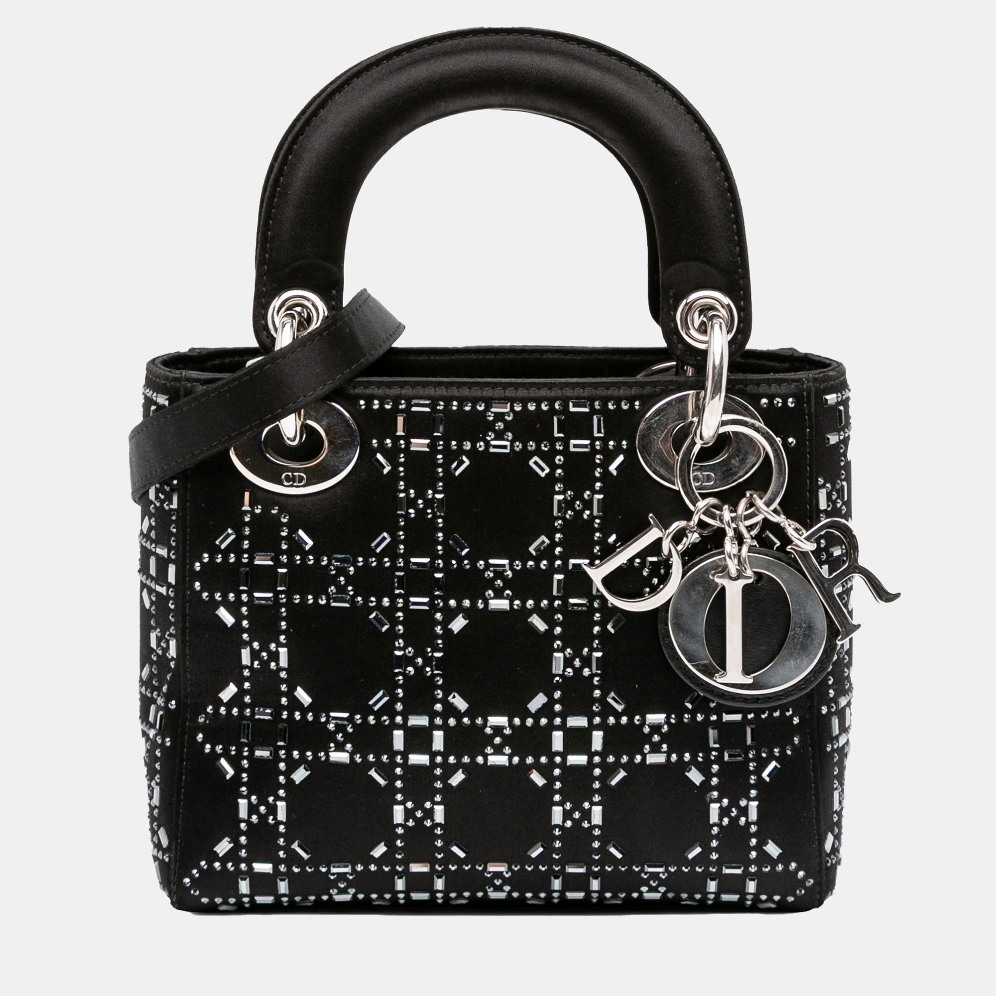 

Dior Black Mini Satin Cannage Strass Crystal Embellished Lady Dior