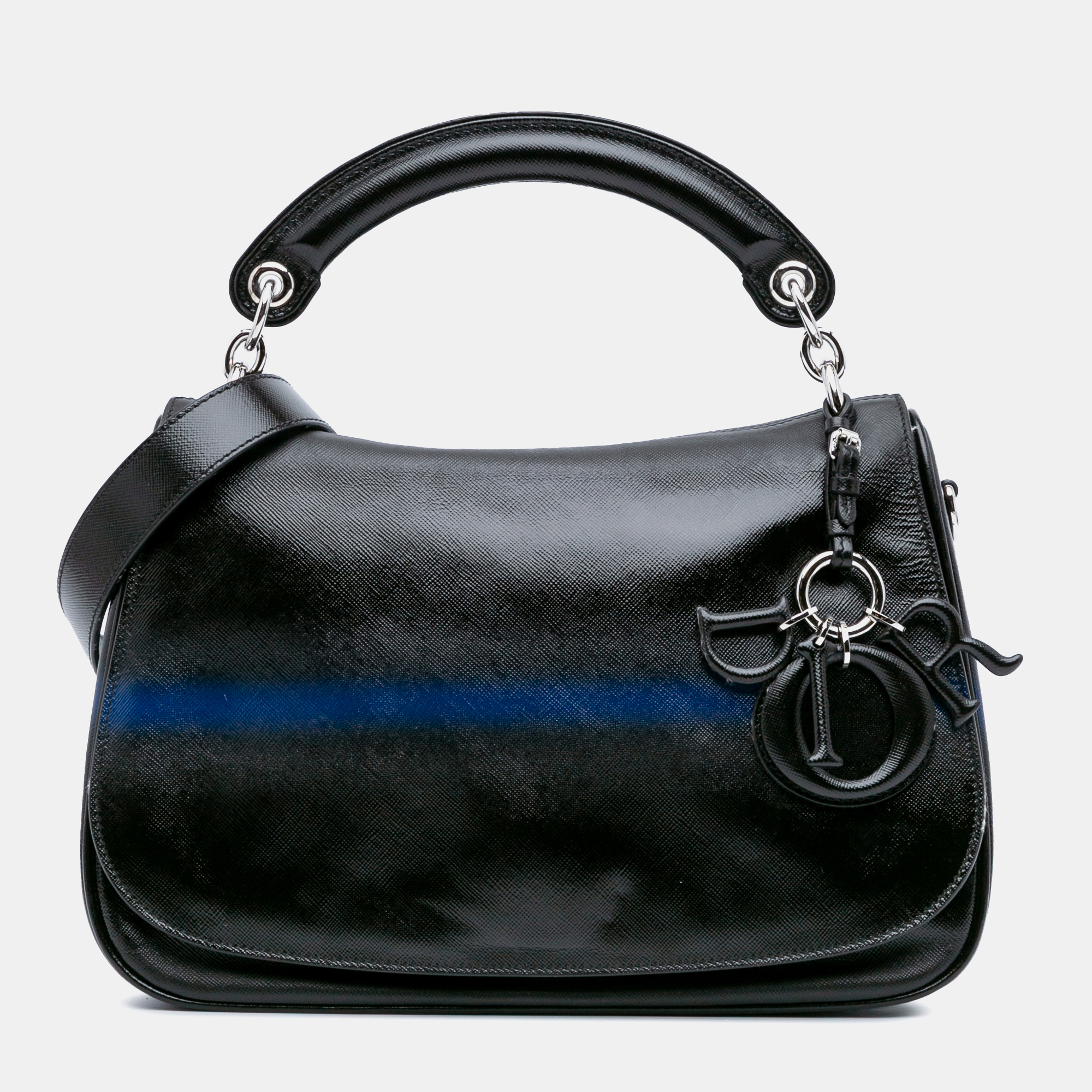 

Dior Black Blue Grained Calfskin Stripe Dune Flap