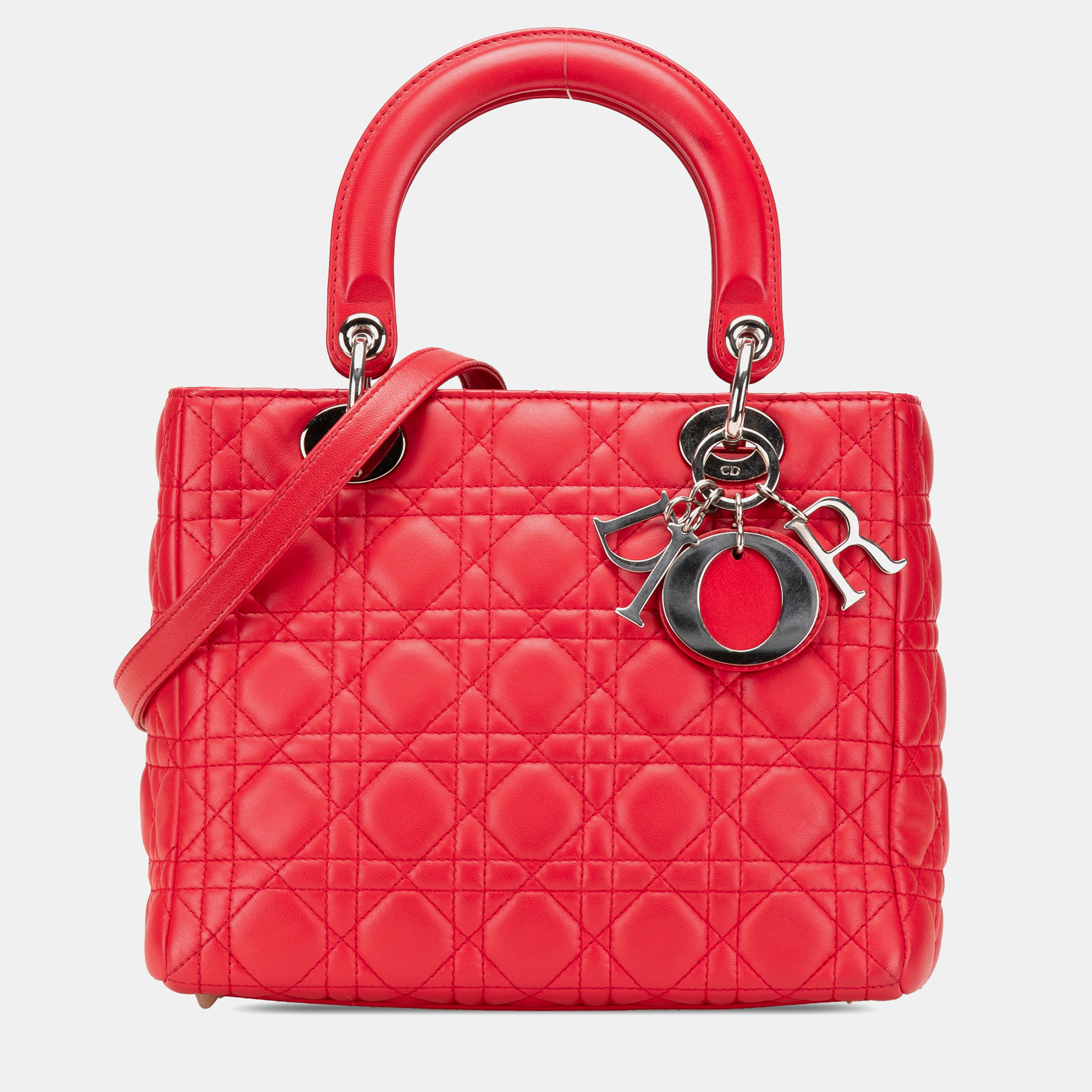 

Dior Red Medium Lambskin Cannage Lady Dior